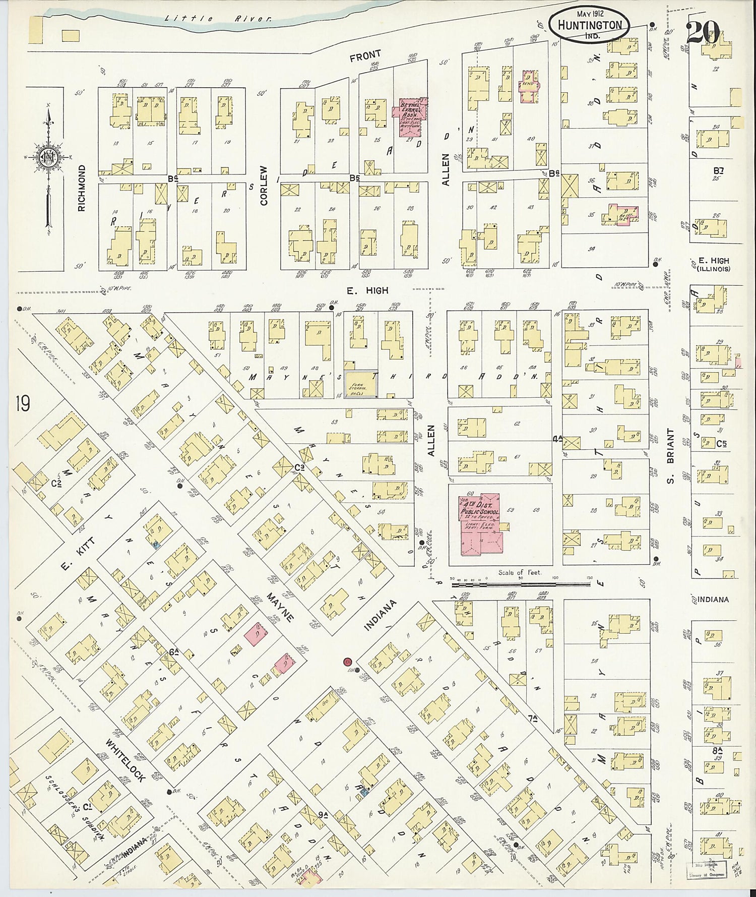 This old map of Huntington, Huntington County, Indiana was created by Sanborn Map Company in 1912