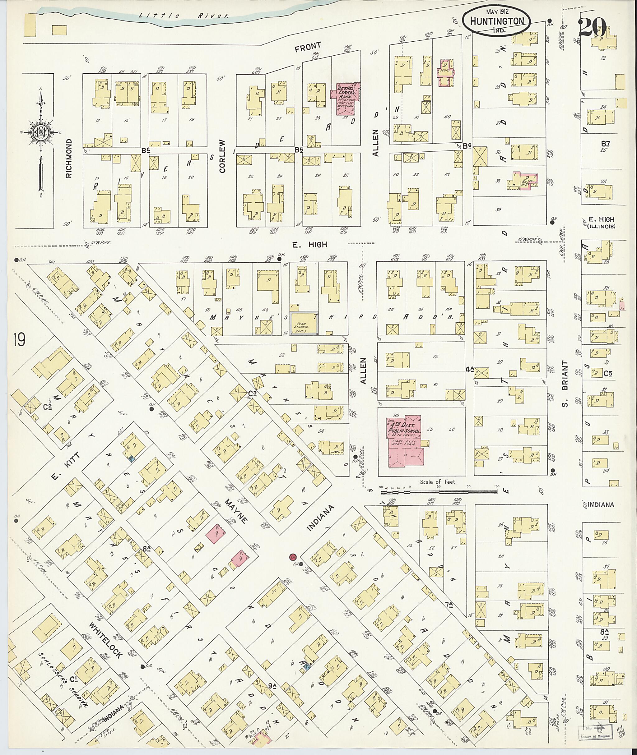 This old map of Huntington, Huntington County, Indiana was created by Sanborn Map Company in 1912