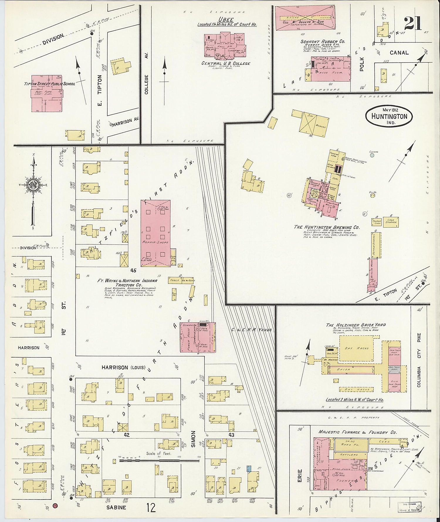 This old map of Huntington, Huntington County, Indiana was created by Sanborn Map Company in 1912