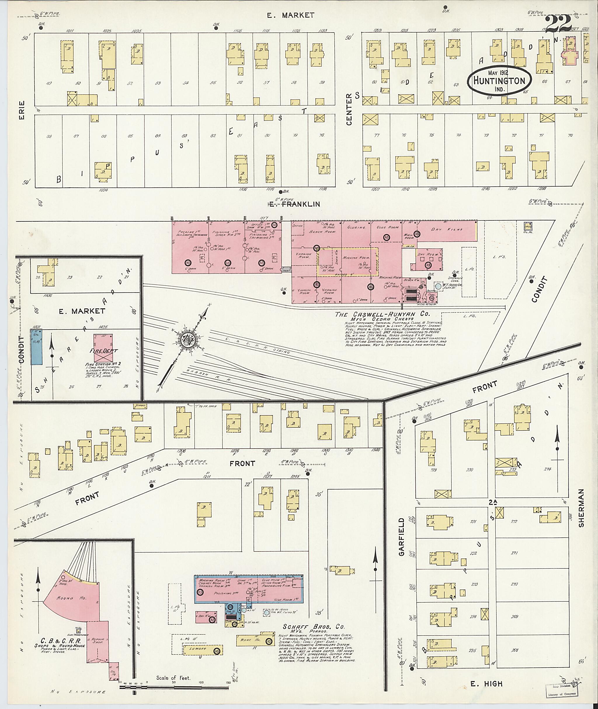 This old map of Huntington, Huntington County, Indiana was created by Sanborn Map Company in 1912