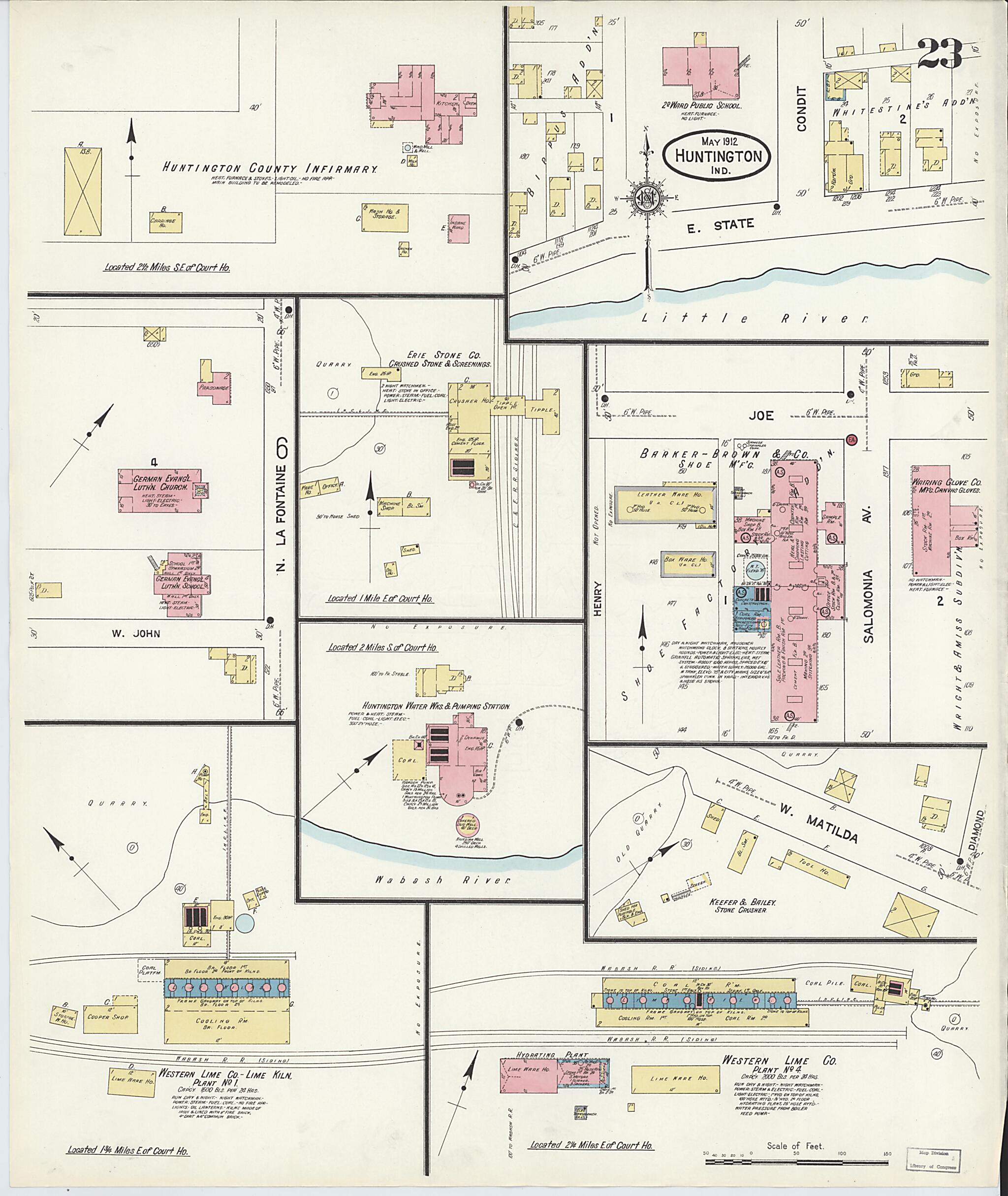 This old map of Huntington, Huntington County, Indiana was created by Sanborn Map Company in 1912