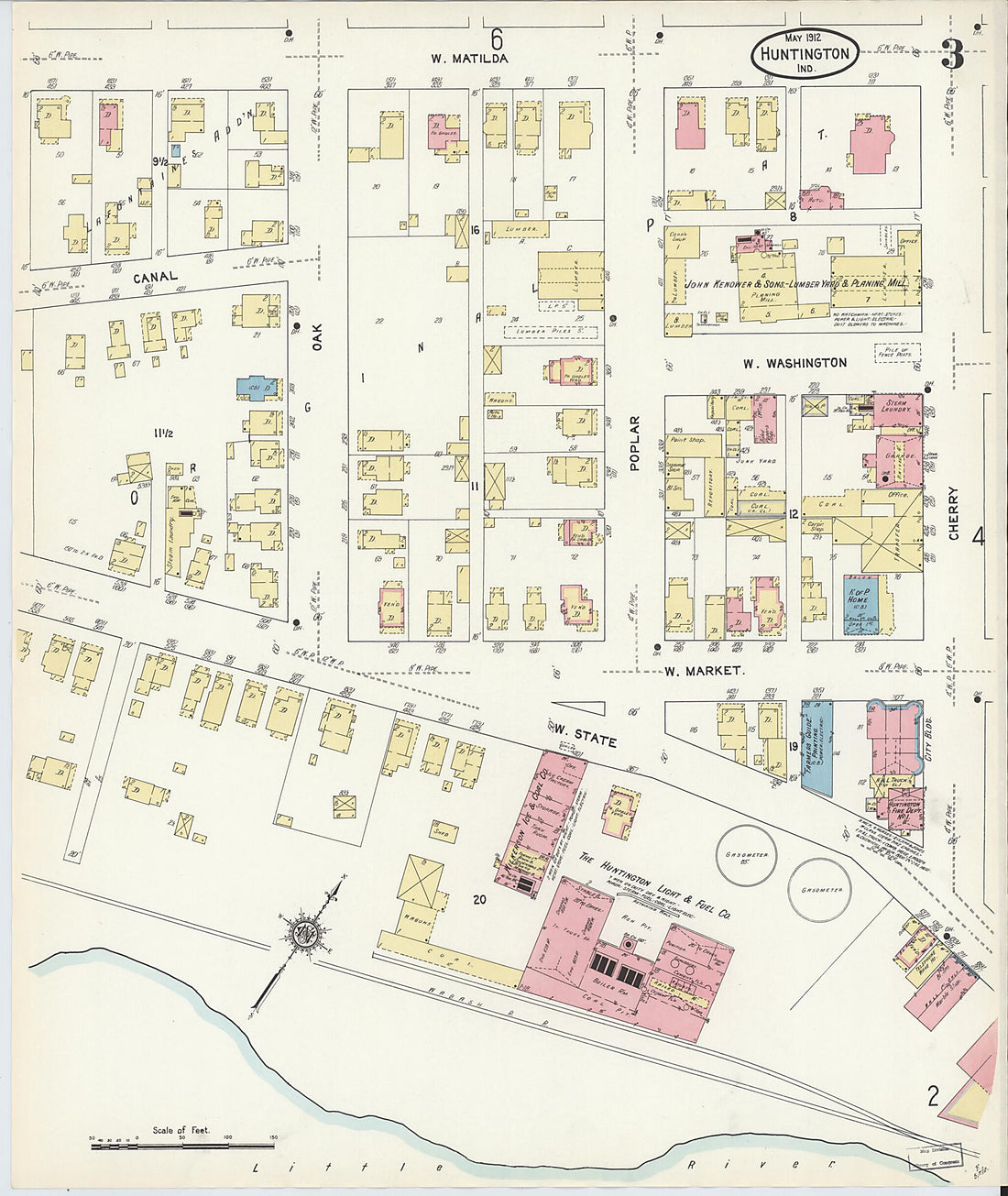 This old map of Huntington, Huntington County, Indiana was created by Sanborn Map Company in 1912