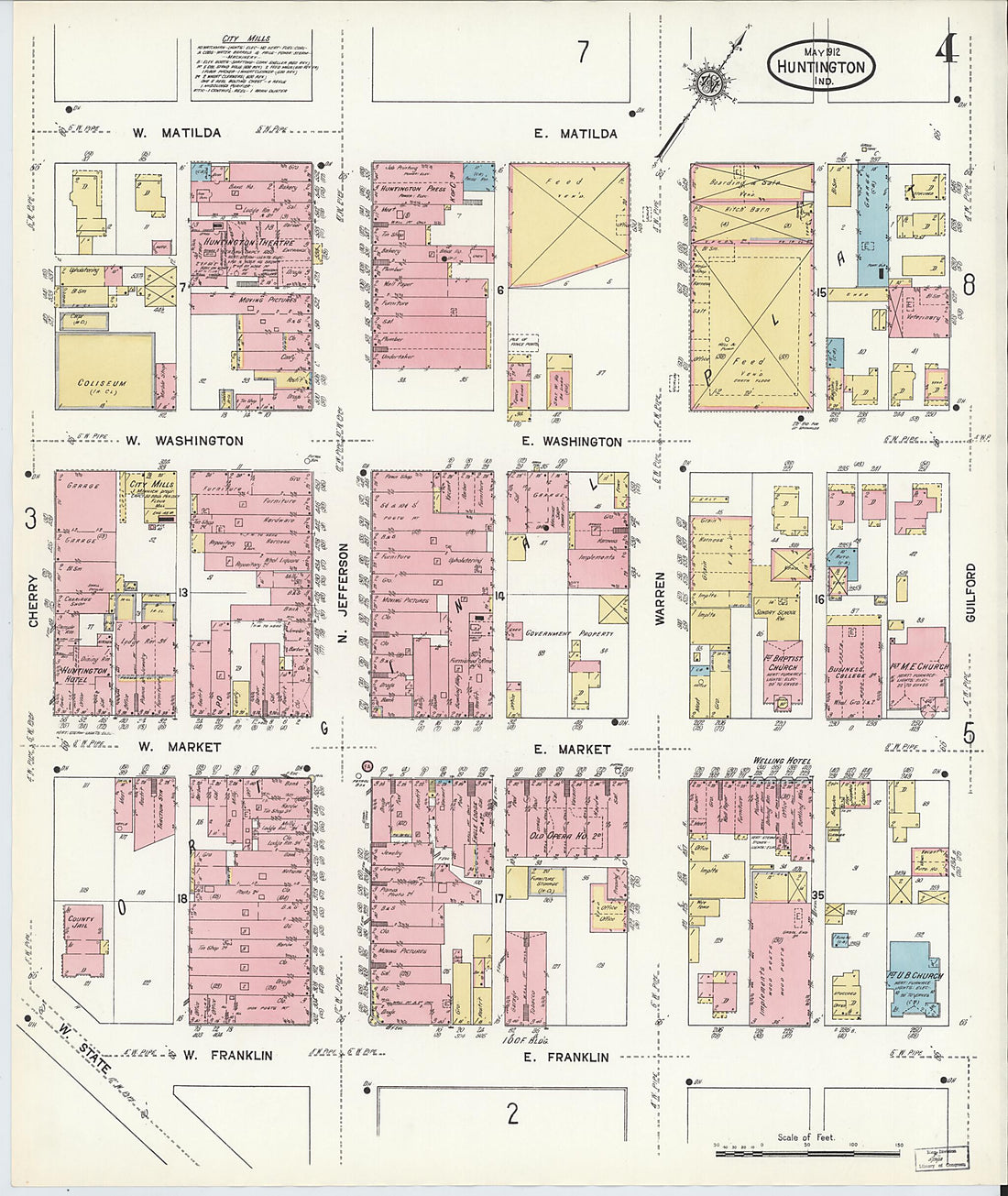 This old map of Huntington, Huntington County, Indiana was created by Sanborn Map Company in 1912