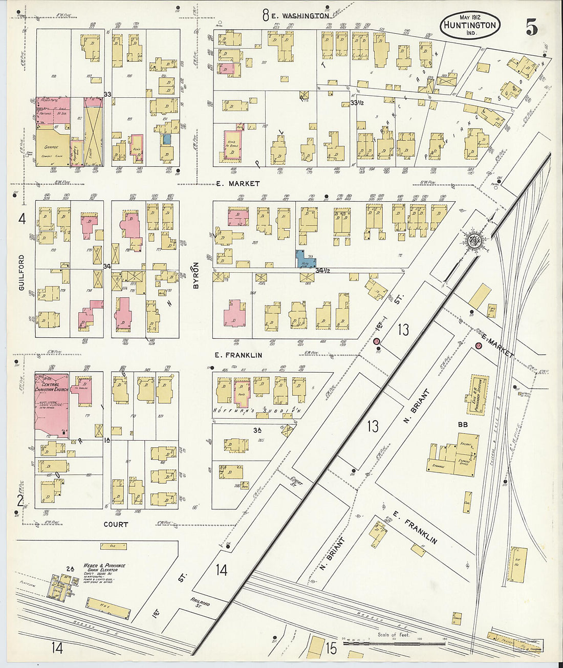 This old map of Huntington, Huntington County, Indiana was created by Sanborn Map Company in 1912