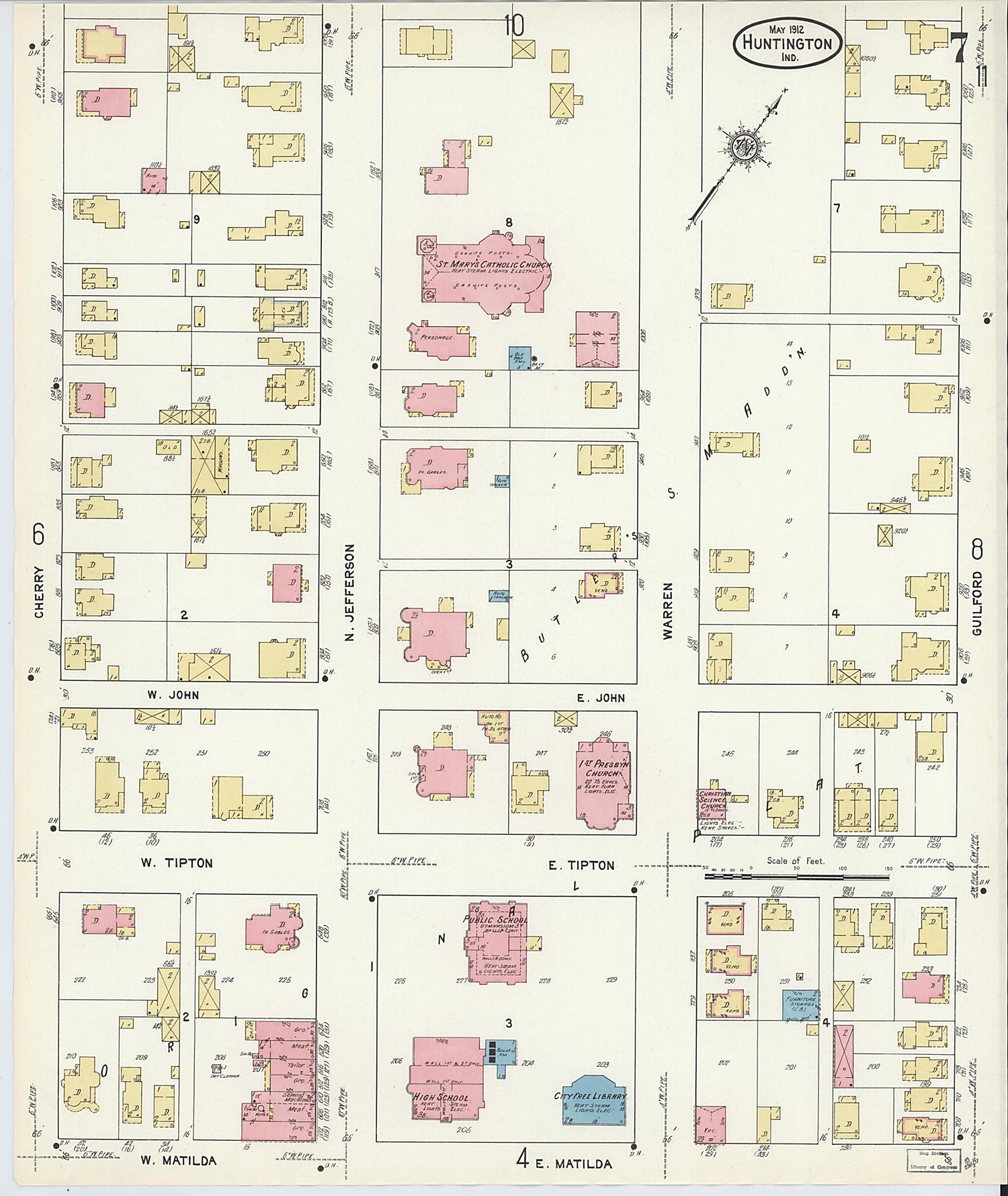 This old map of Huntington, Huntington County, Indiana was created by Sanborn Map Company in 1912