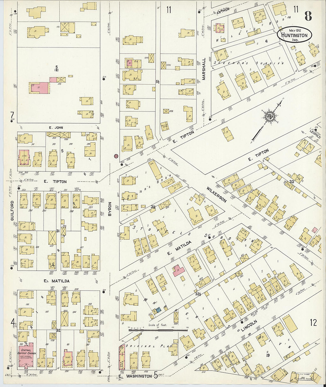 This old map of Huntington, Huntington County, Indiana was created by Sanborn Map Company in 1912