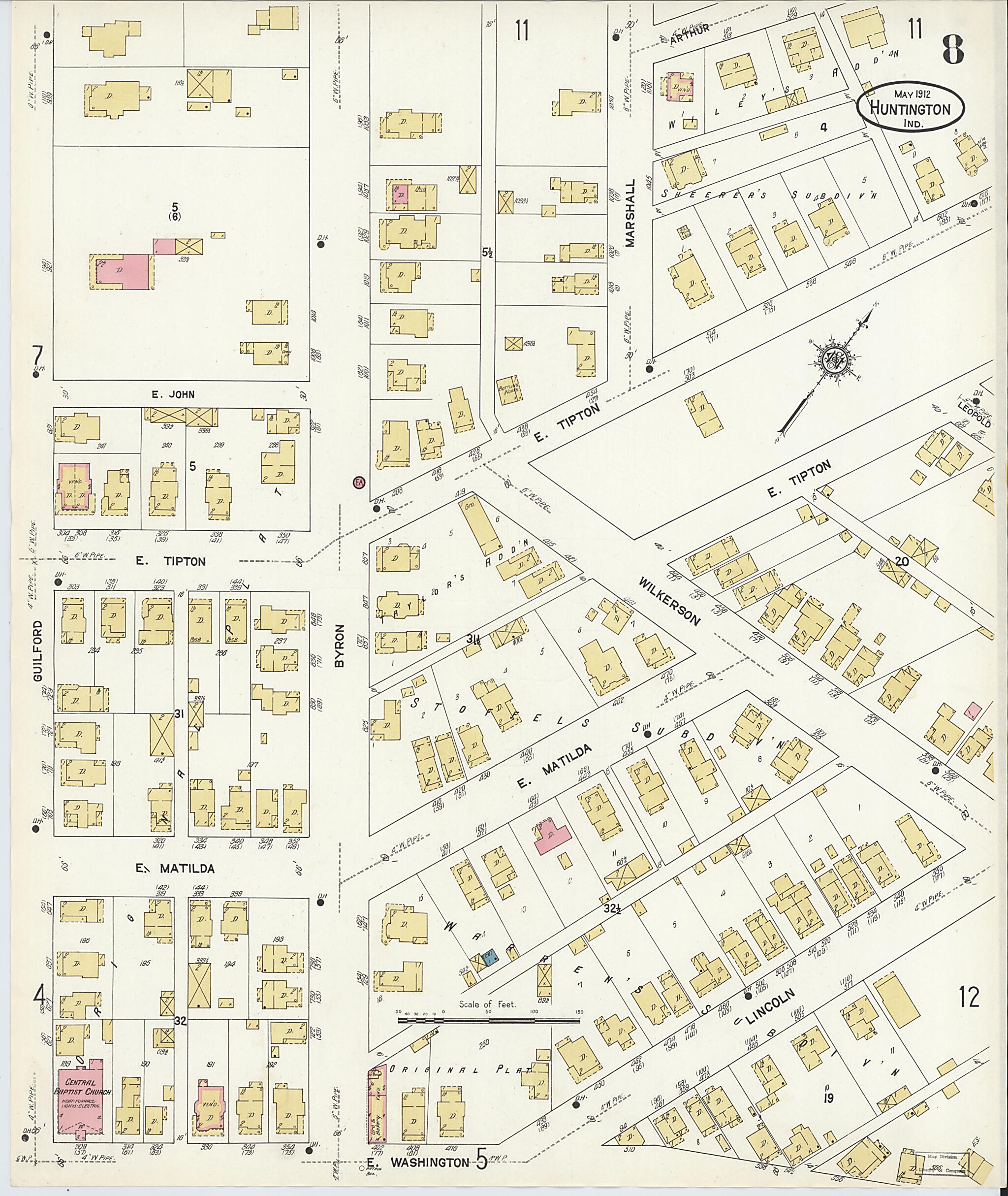 This old map of Huntington, Huntington County, Indiana was created by Sanborn Map Company in 1912