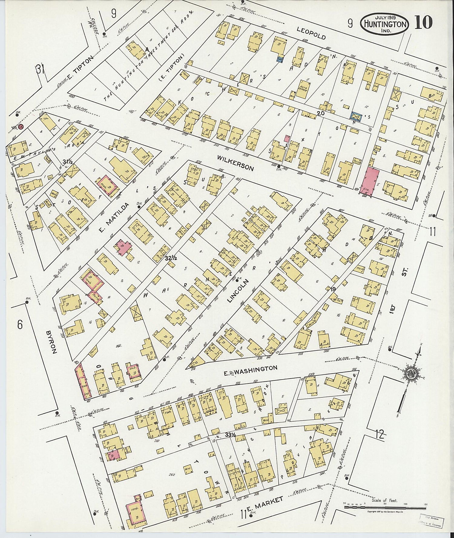 This old map of Huntington, Huntington County, Indiana was created by Sanborn Map Company in 1919