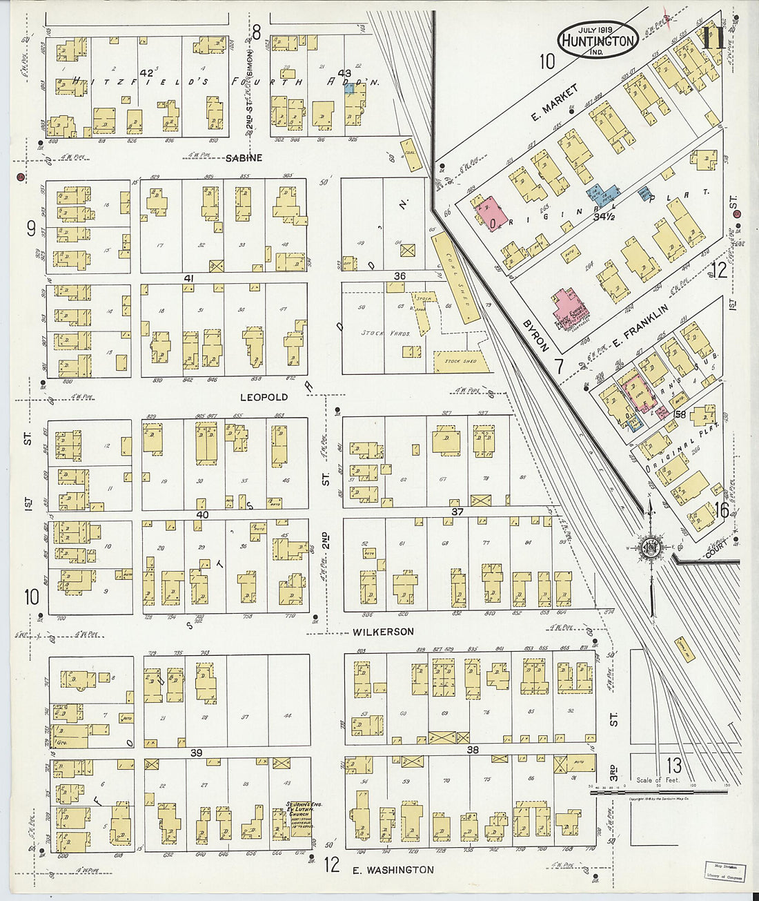 This old map of Huntington, Huntington County, Indiana was created by Sanborn Map Company in 1919