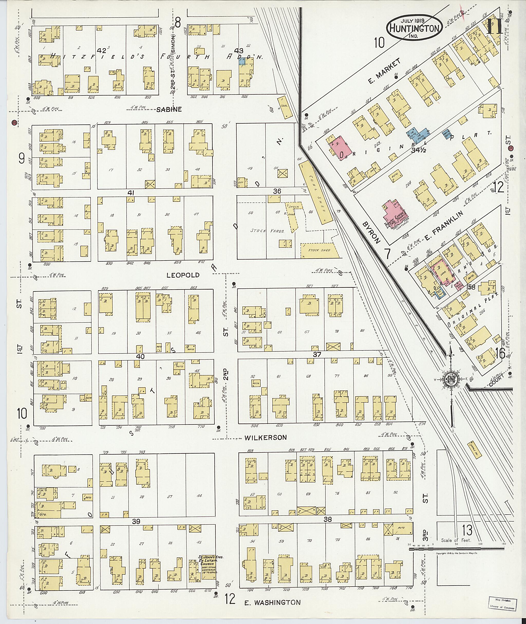 This old map of Huntington, Huntington County, Indiana was created by Sanborn Map Company in 1919