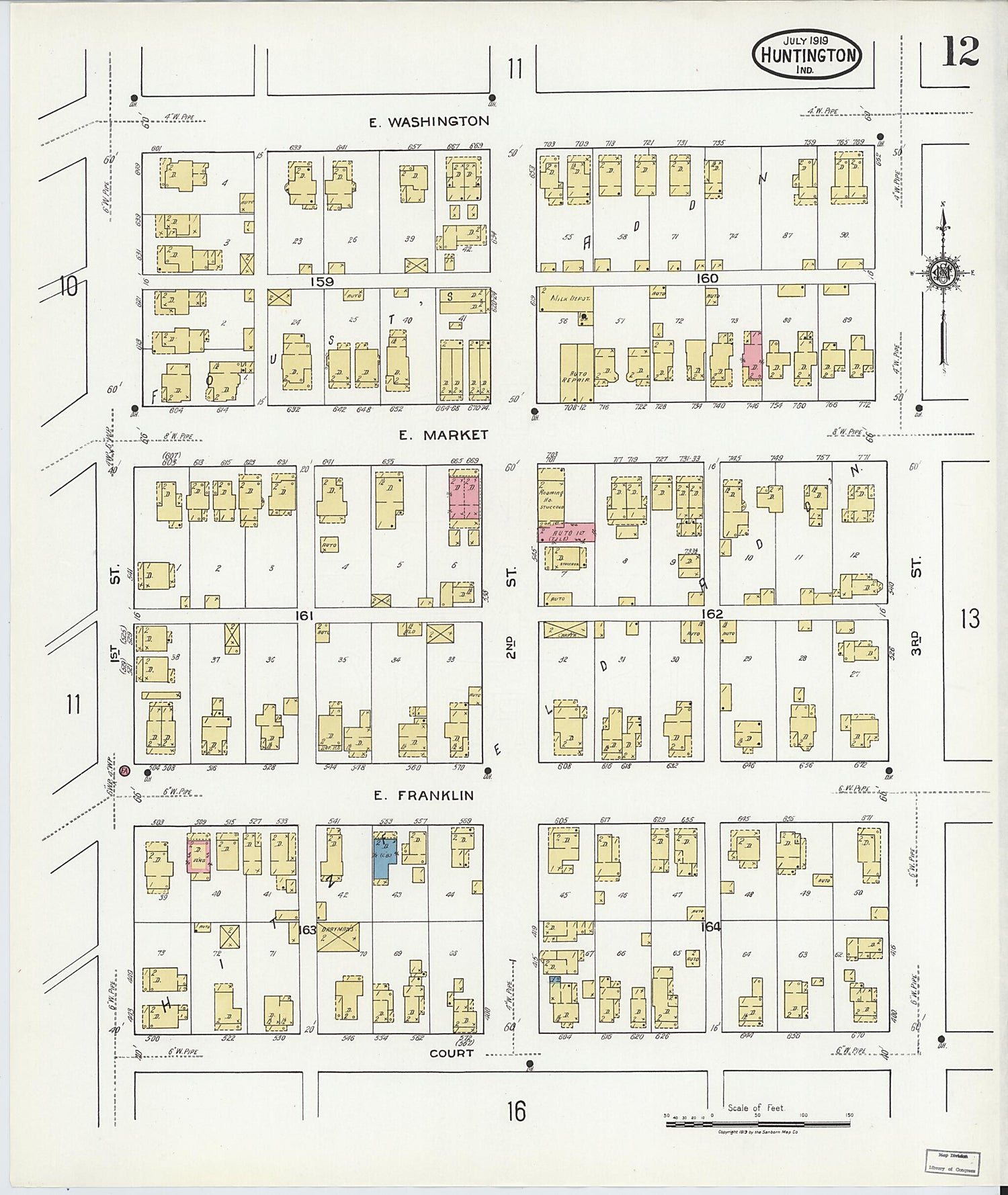 This old map of Huntington, Huntington County, Indiana was created by Sanborn Map Company in 1919