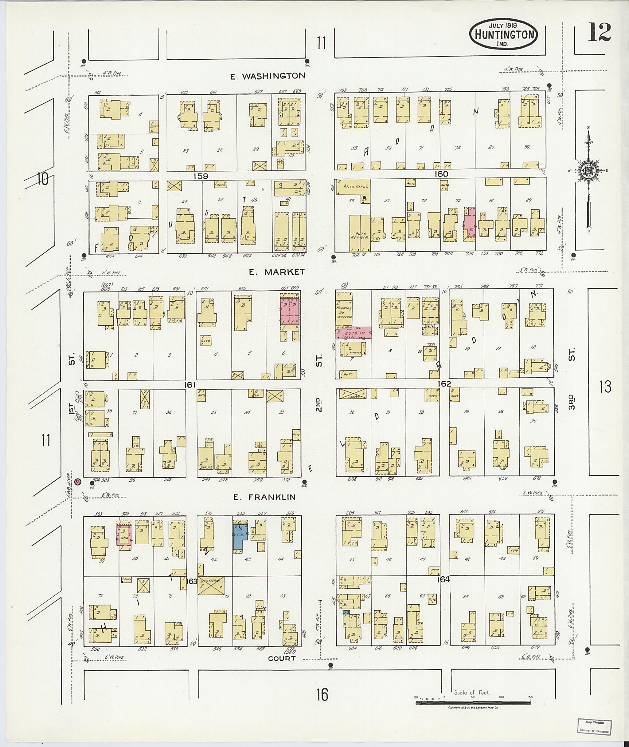 This old map of Huntington, Huntington County, Indiana was created by Sanborn Map Company in 1919