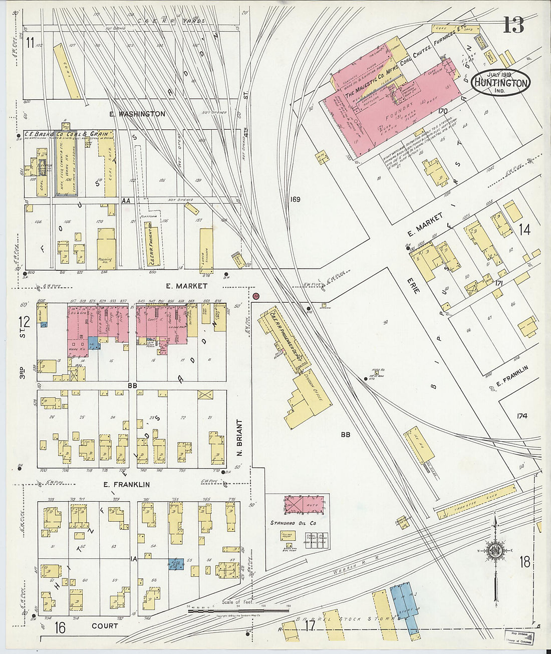 This old map of Huntington, Huntington County, Indiana was created by Sanborn Map Company in 1919