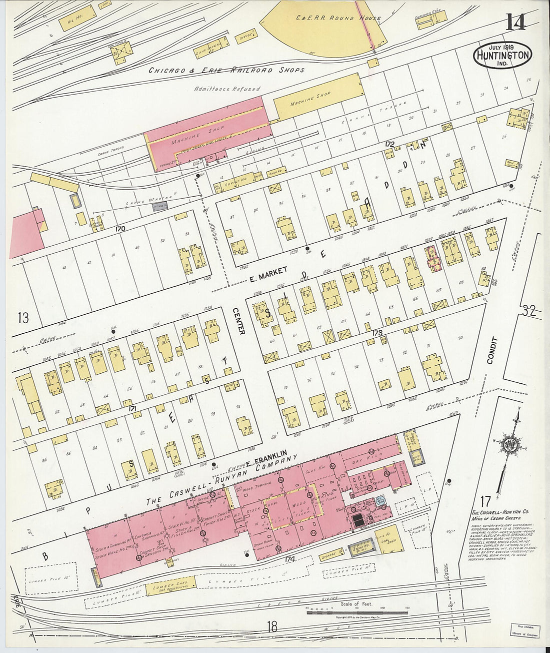 This old map of Huntington, Huntington County, Indiana was created by Sanborn Map Company in 1919