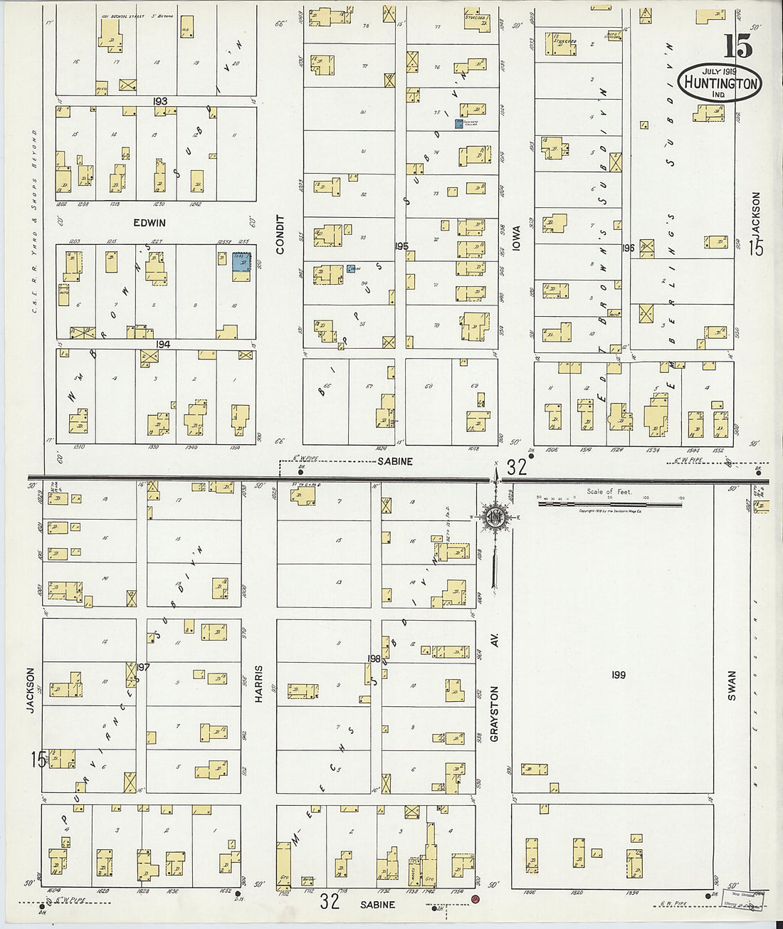 This old map of Huntington, Huntington County, Indiana was created by Sanborn Map Company in 1919