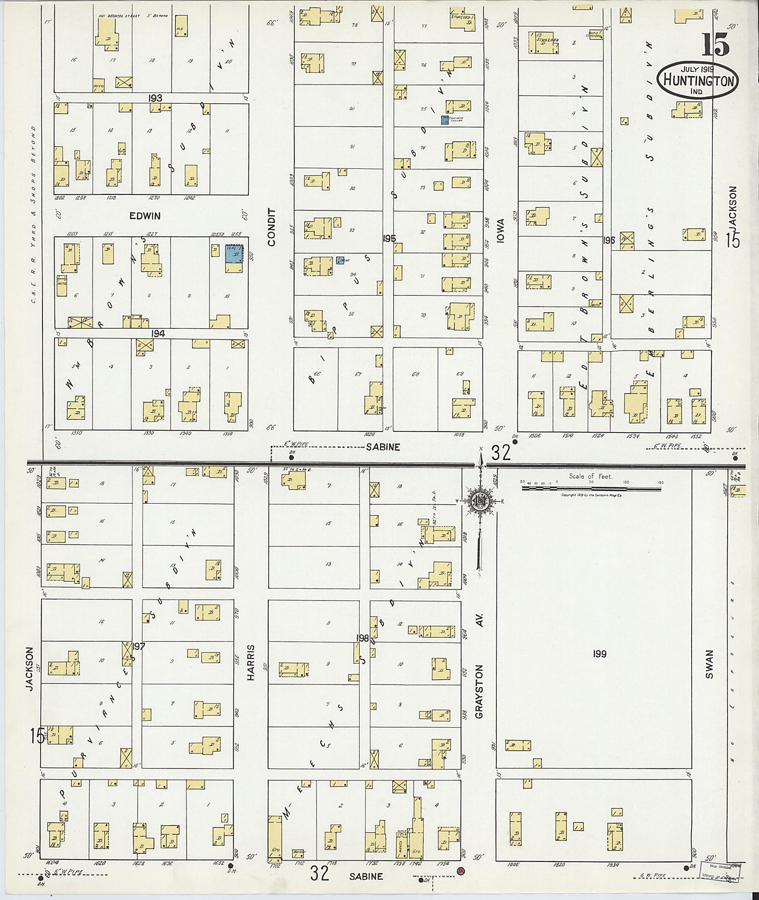 This old map of Huntington, Huntington County, Indiana was created by Sanborn Map Company in 1919