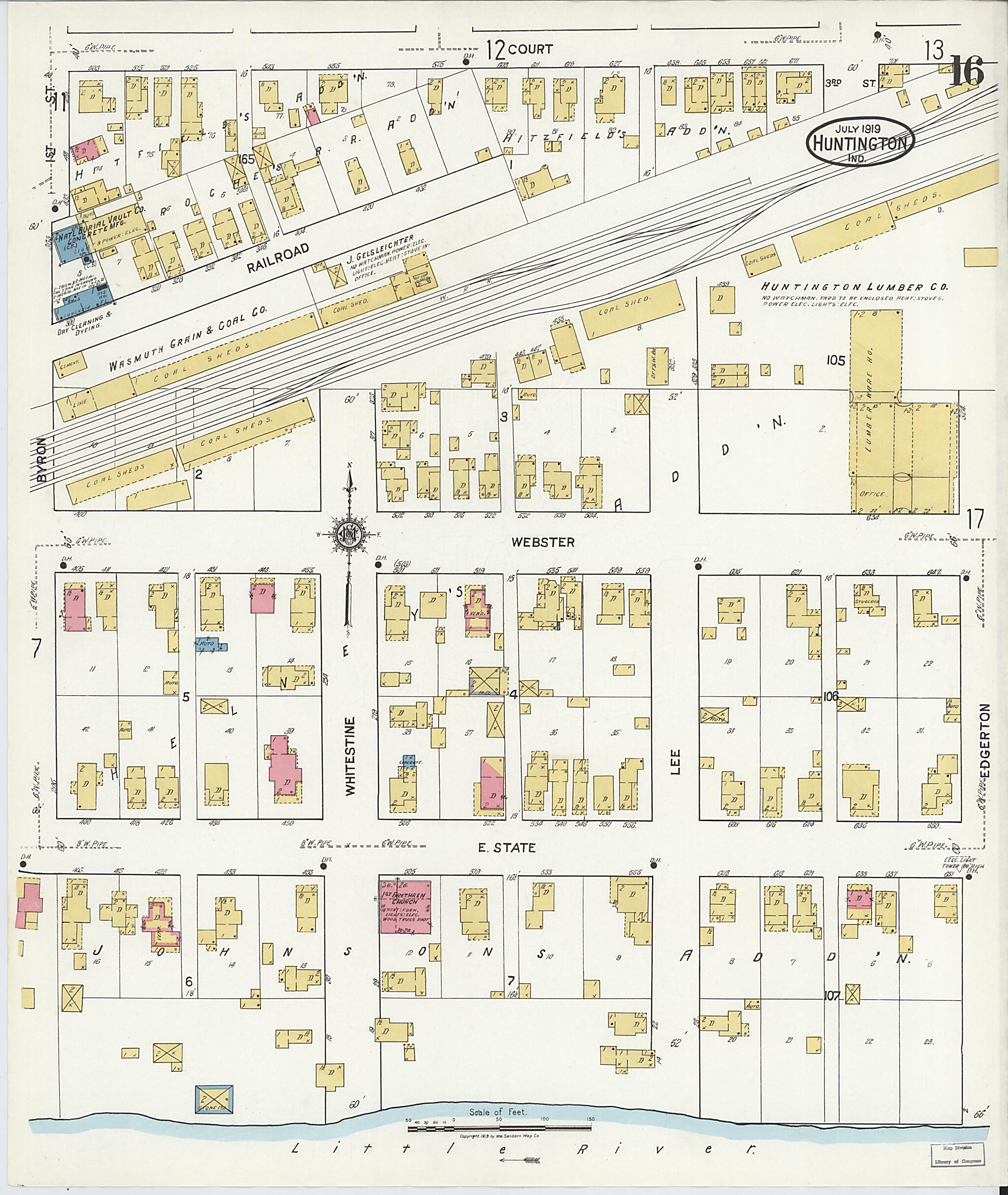 This old map of Huntington, Huntington County, Indiana was created by Sanborn Map Company in 1919