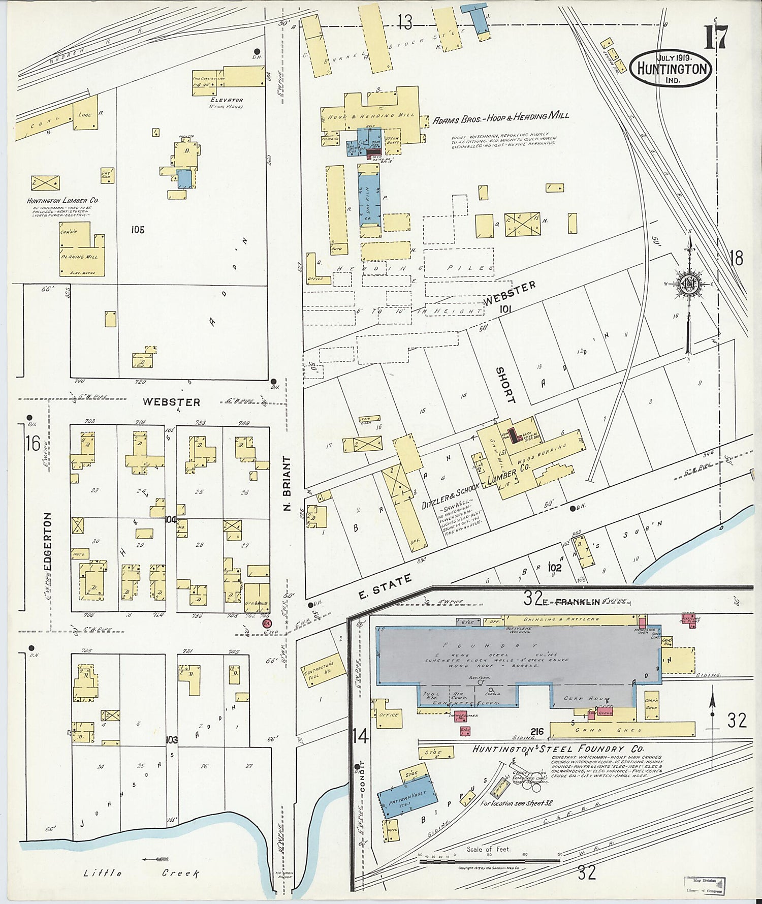 This old map of Huntington, Huntington County, Indiana was created by Sanborn Map Company in 1919