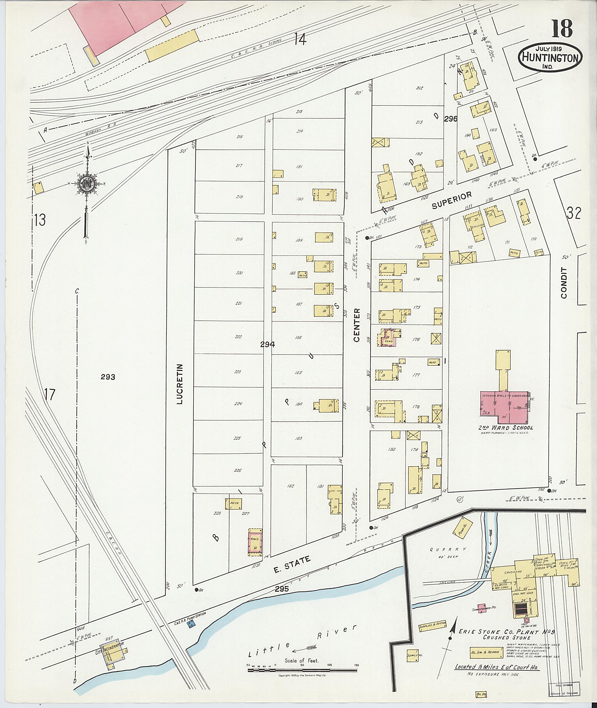 This old map of Huntington, Huntington County, Indiana was created by Sanborn Map Company in 1919