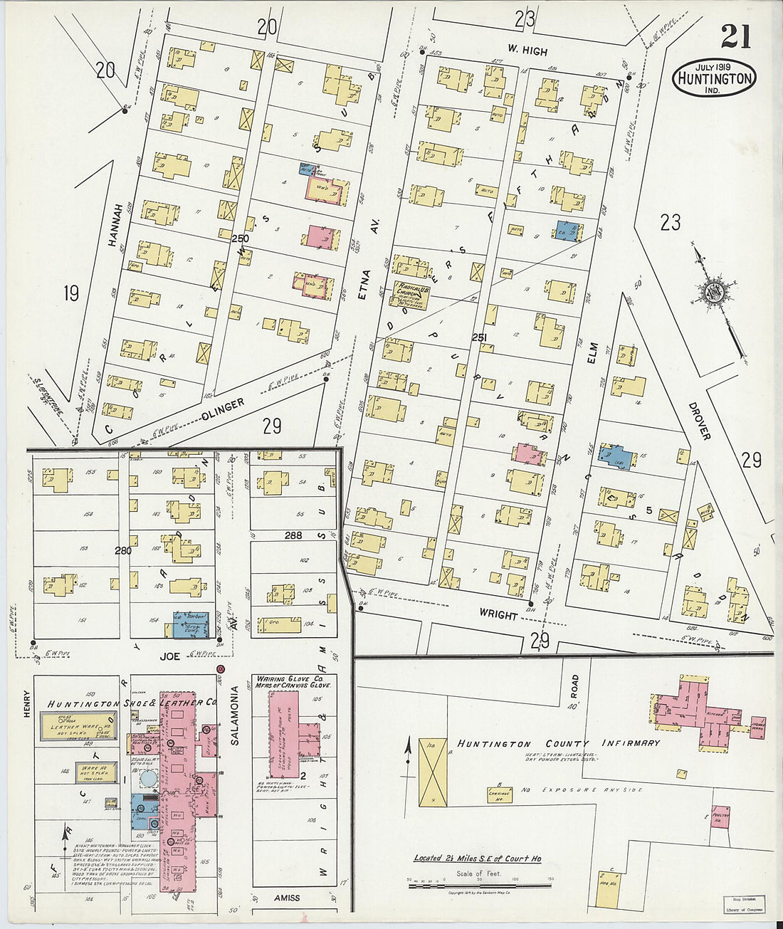 This old map of Huntington, Huntington County, Indiana was created by Sanborn Map Company in 1919