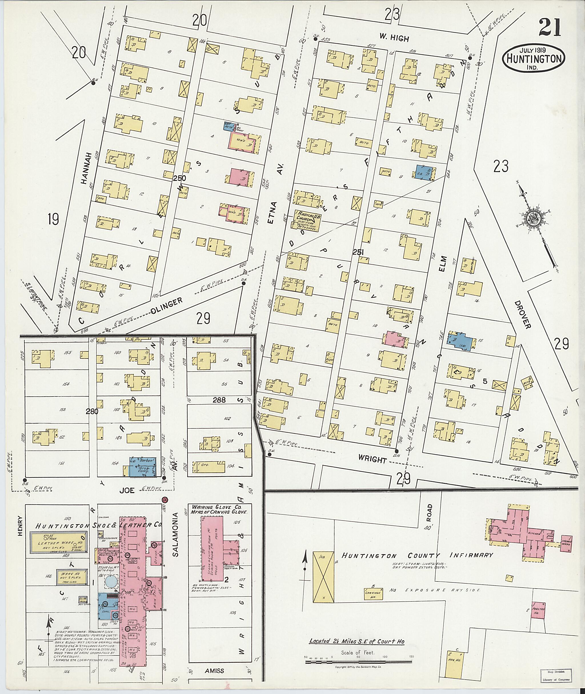 This old map of Huntington, Huntington County, Indiana was created by Sanborn Map Company in 1919