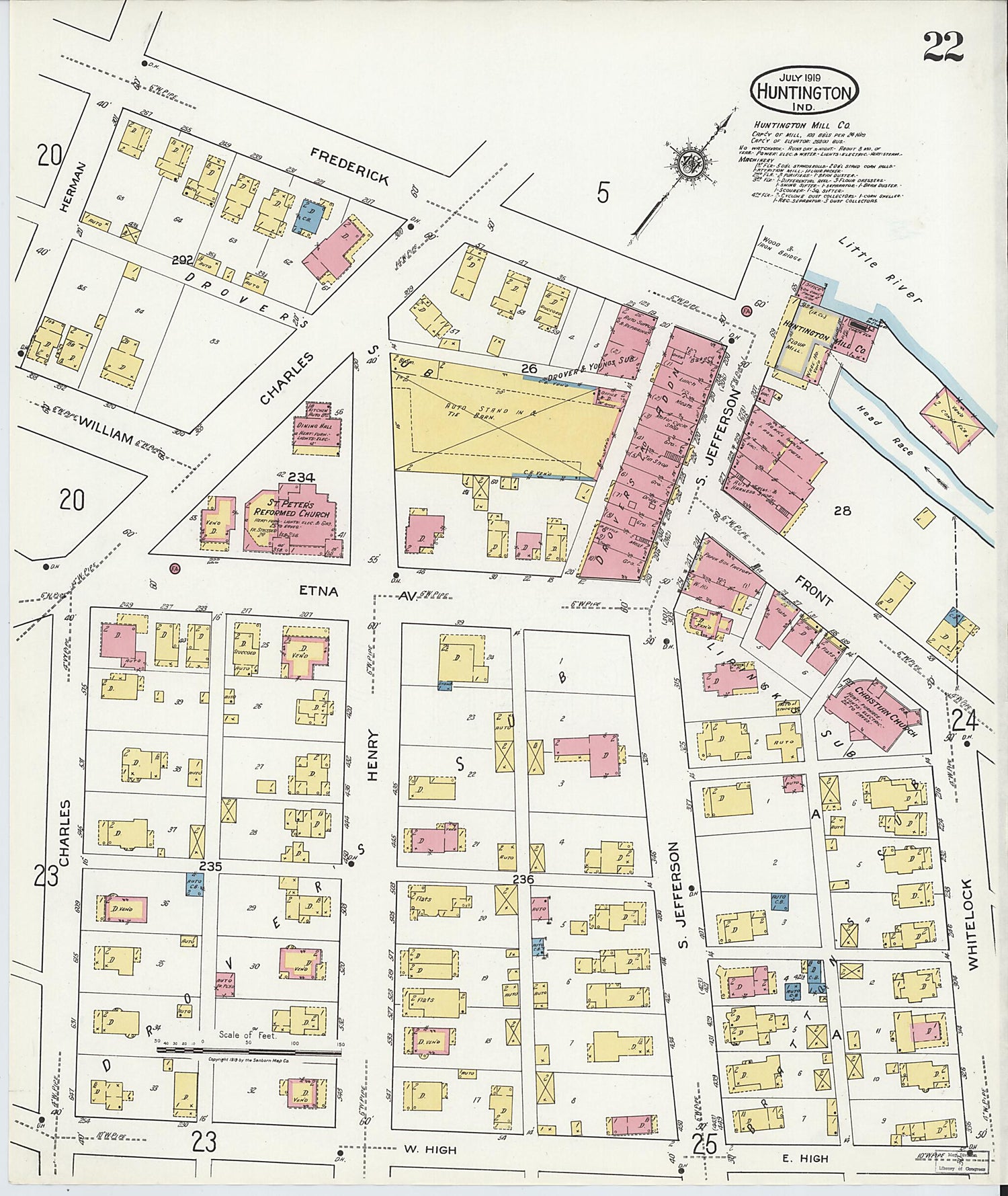 This old map of Huntington, Huntington County, Indiana was created by Sanborn Map Company in 1919