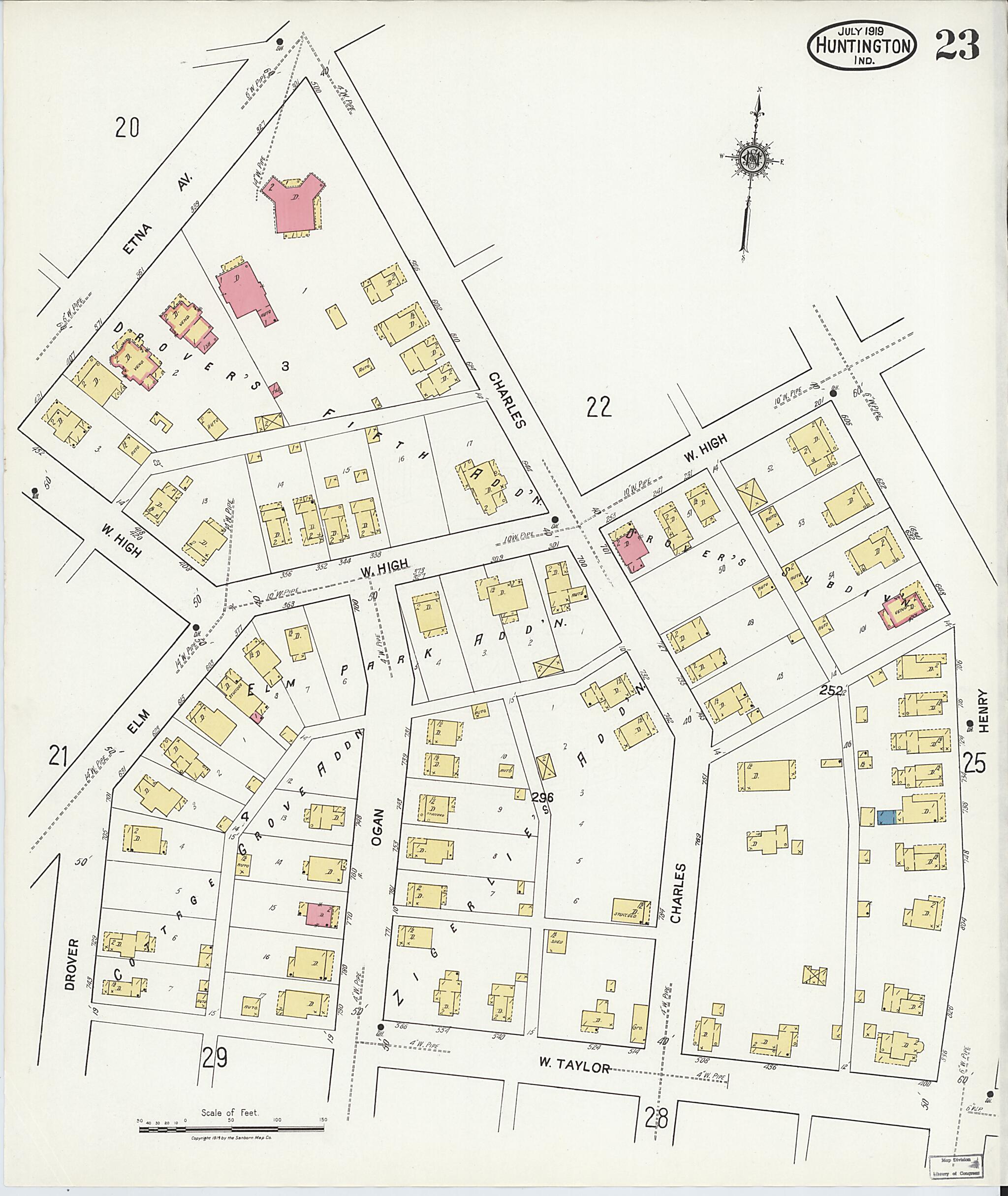 This old map of Huntington, Huntington County, Indiana was created by Sanborn Map Company in 1919