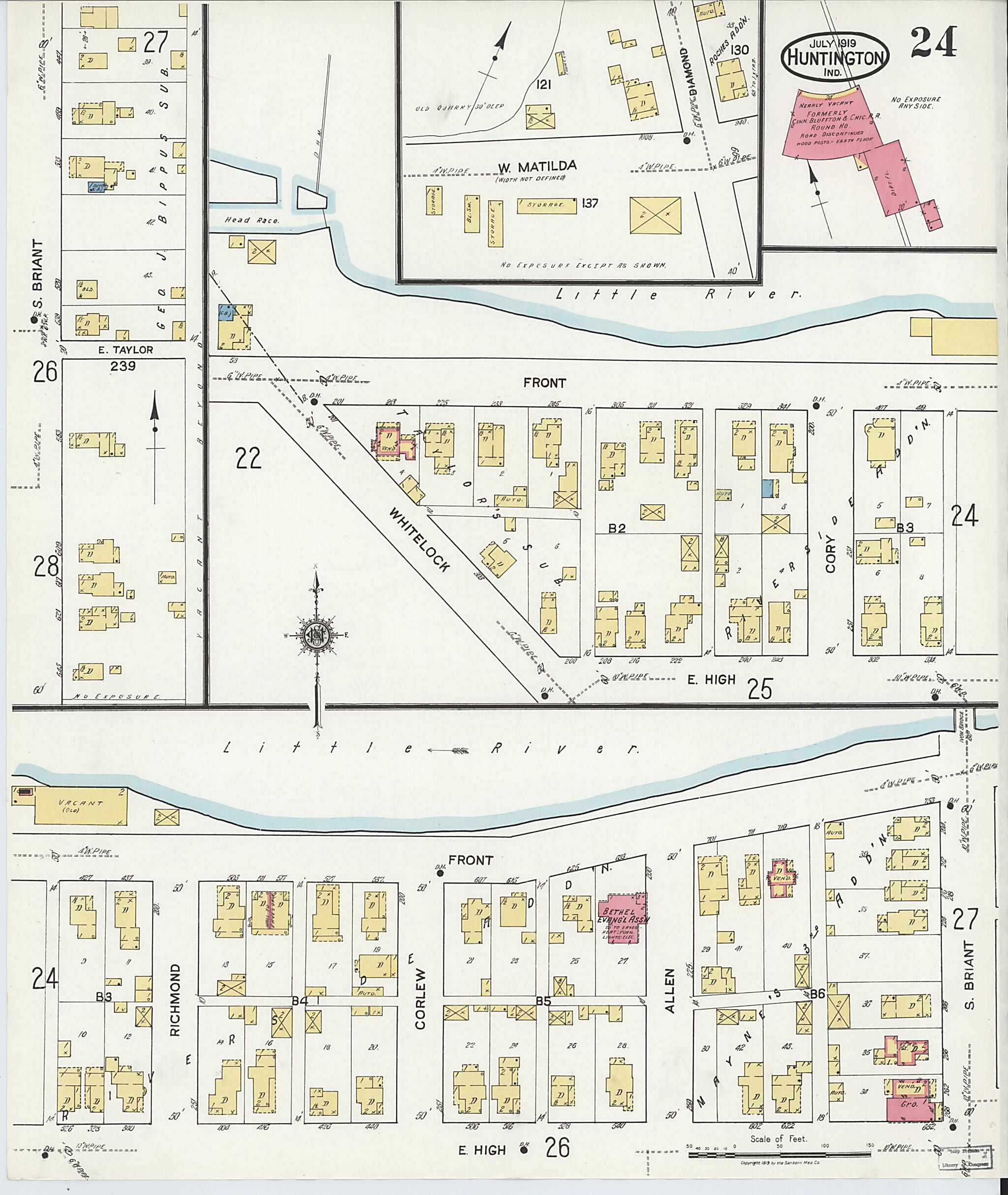 This old map of Huntington, Huntington County, Indiana was created by Sanborn Map Company in 1919