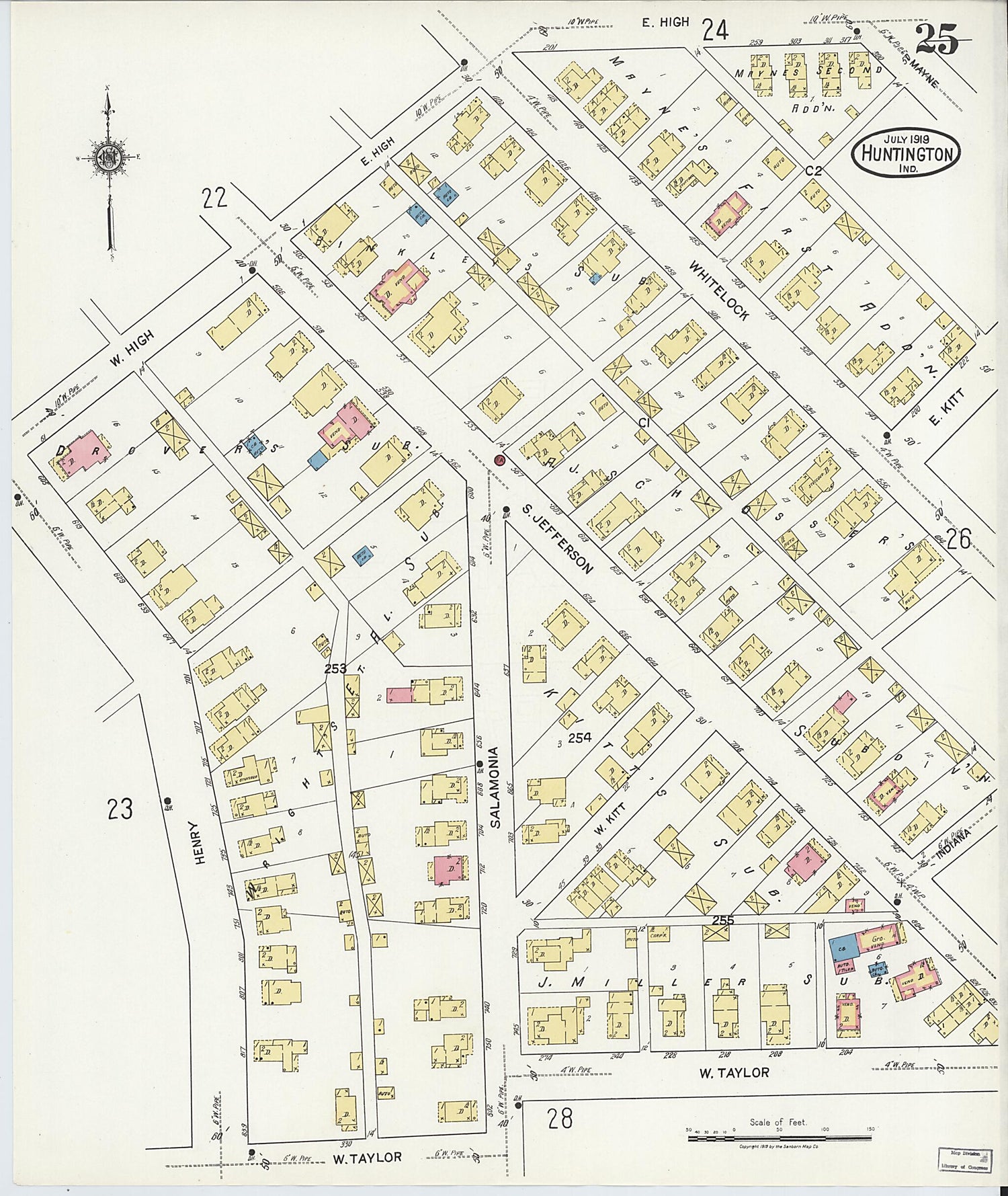 This old map of Huntington, Huntington County, Indiana was created by Sanborn Map Company in 1919