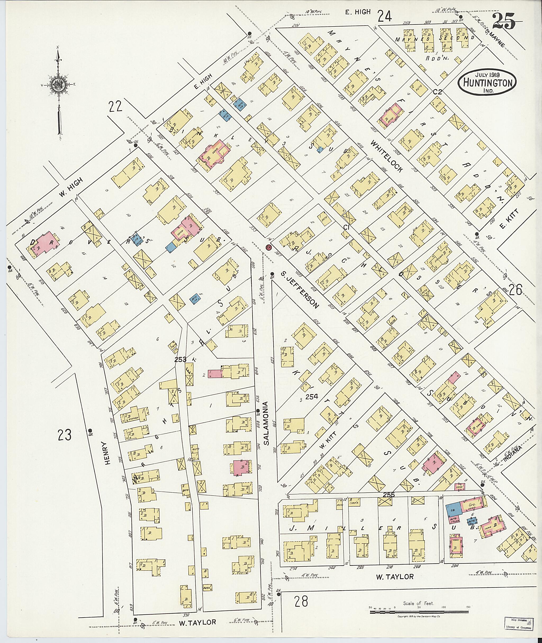 This old map of Huntington, Huntington County, Indiana was created by Sanborn Map Company in 1919