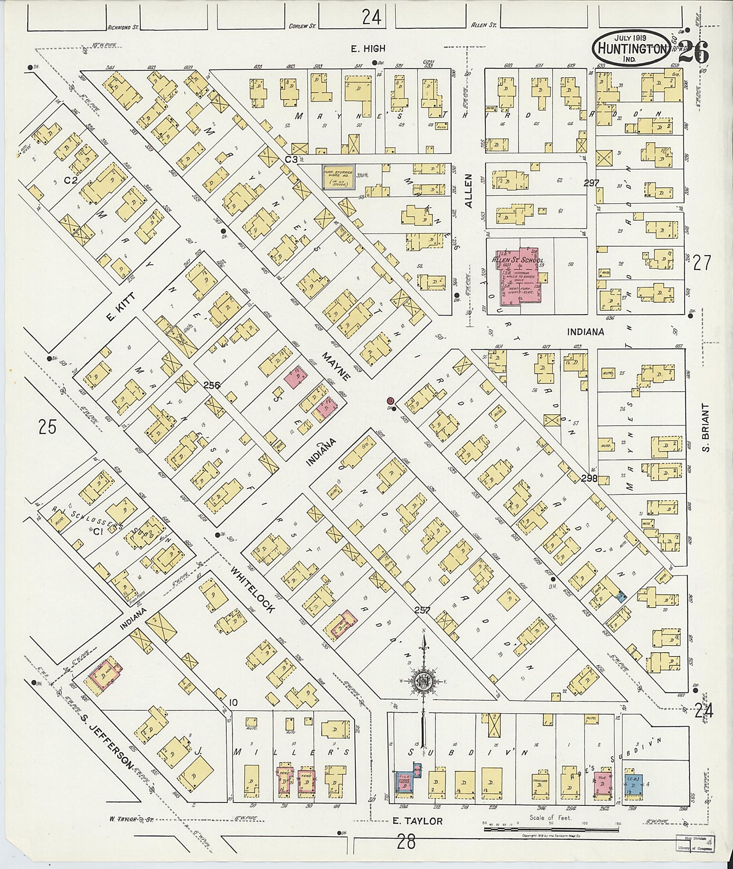 This old map of Huntington, Huntington County, Indiana was created by Sanborn Map Company in 1919