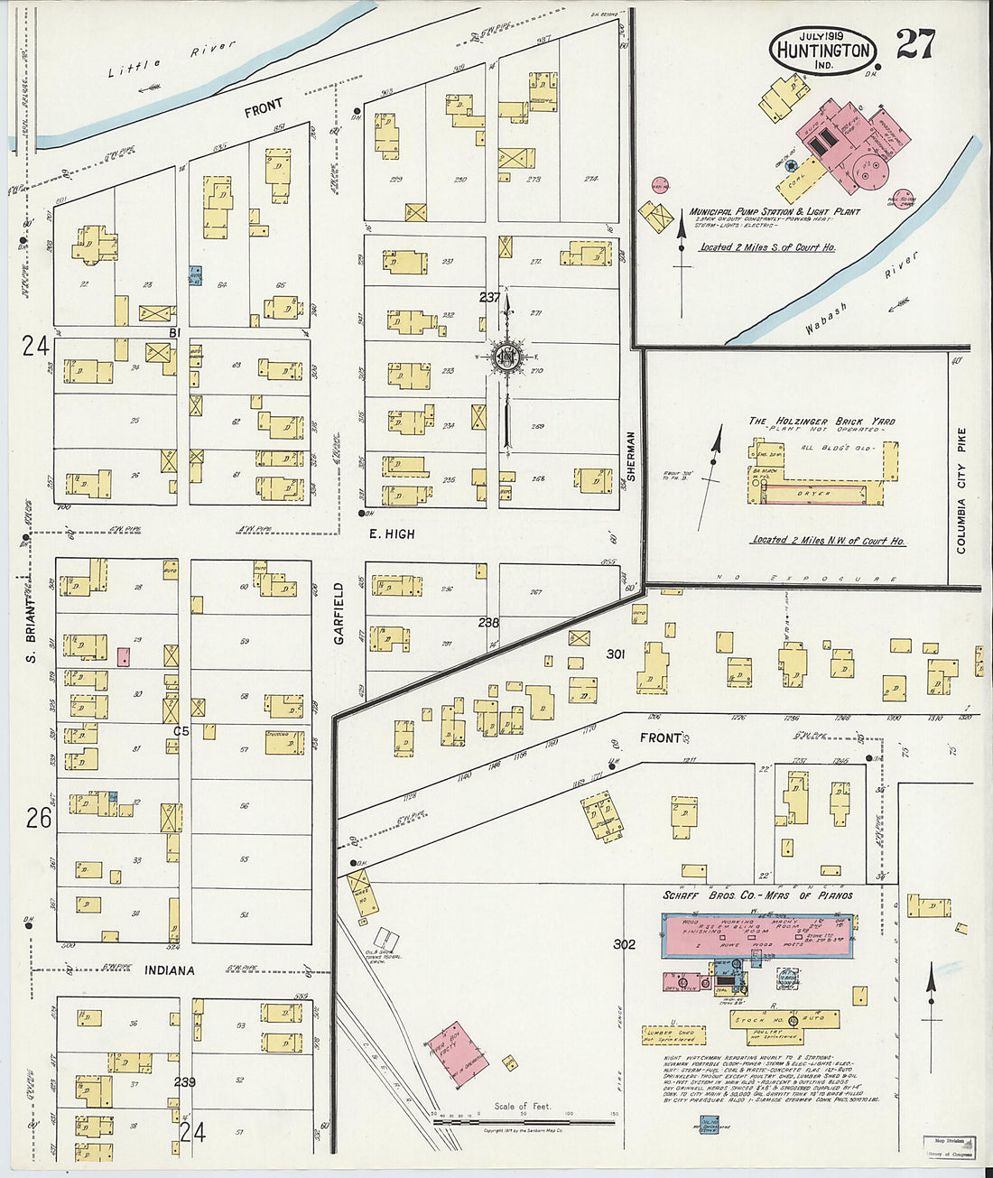 This old map of Huntington, Huntington County, Indiana was created by Sanborn Map Company in 1919