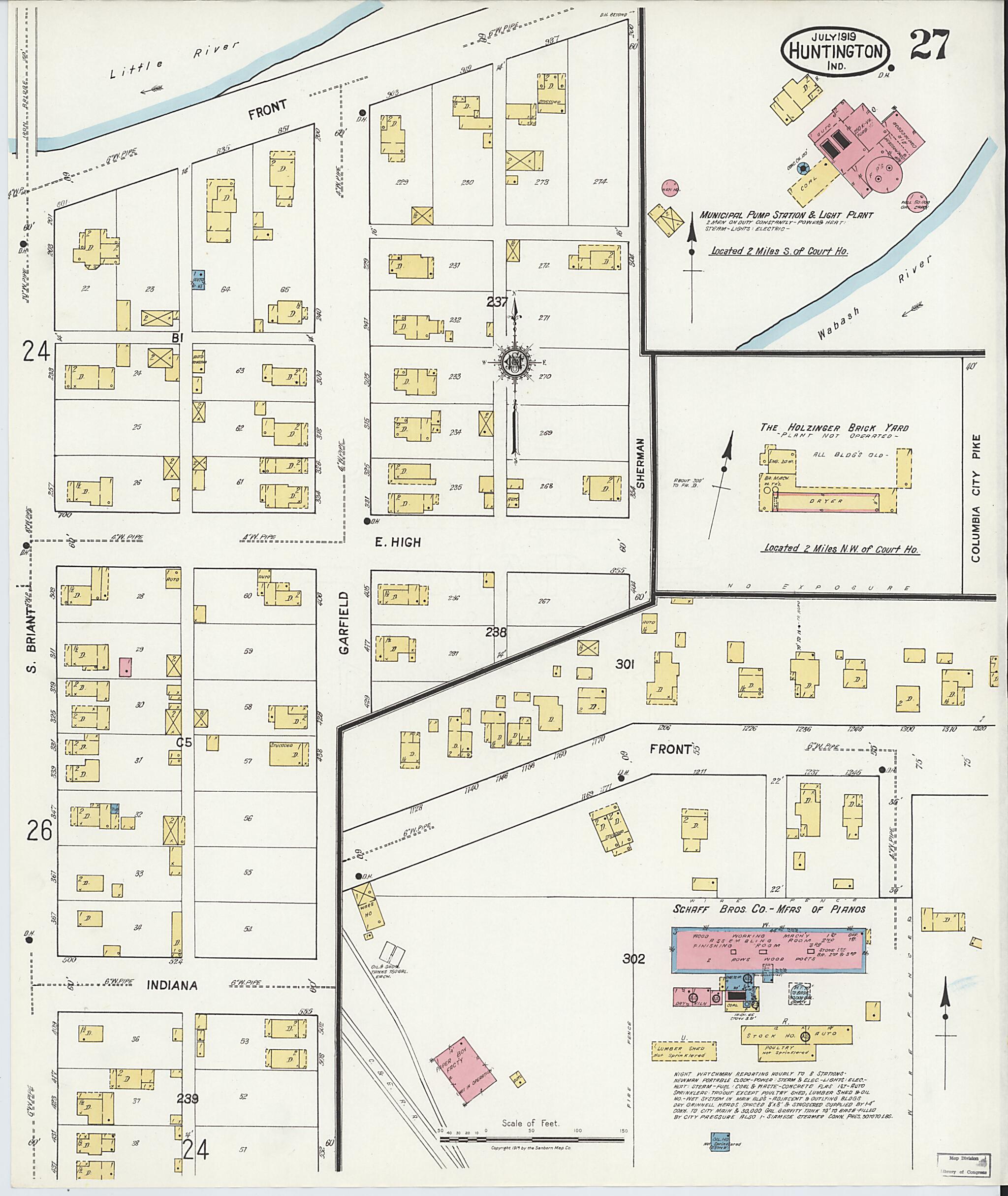 This old map of Huntington, Huntington County, Indiana was created by Sanborn Map Company in 1919