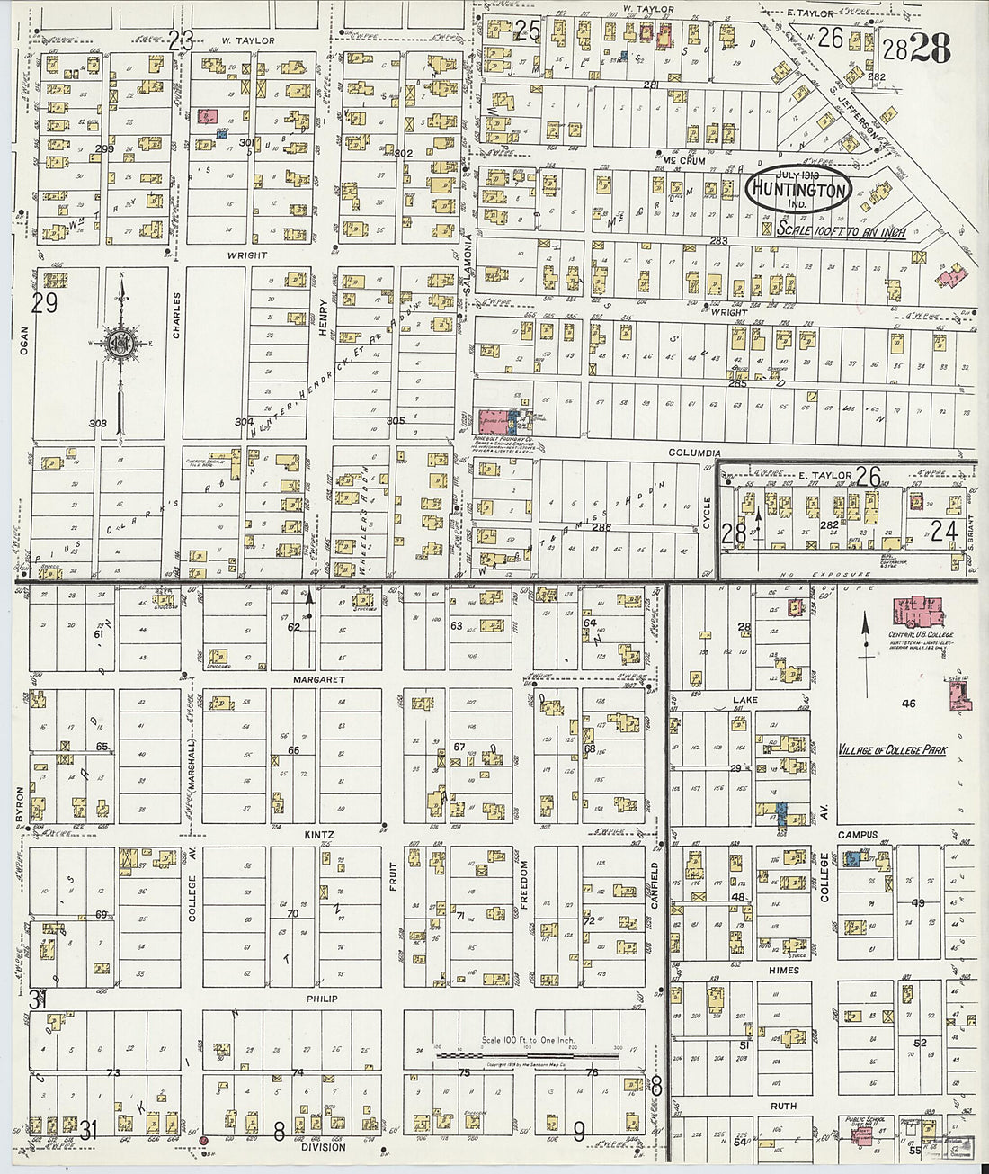 This old map of Huntington, Huntington County, Indiana was created by Sanborn Map Company in 1919