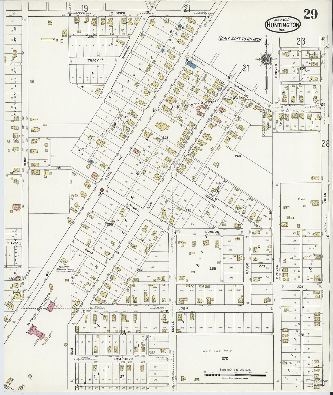 This old map of Huntington, Huntington County, Indiana was created by Sanborn Map Company in 1919