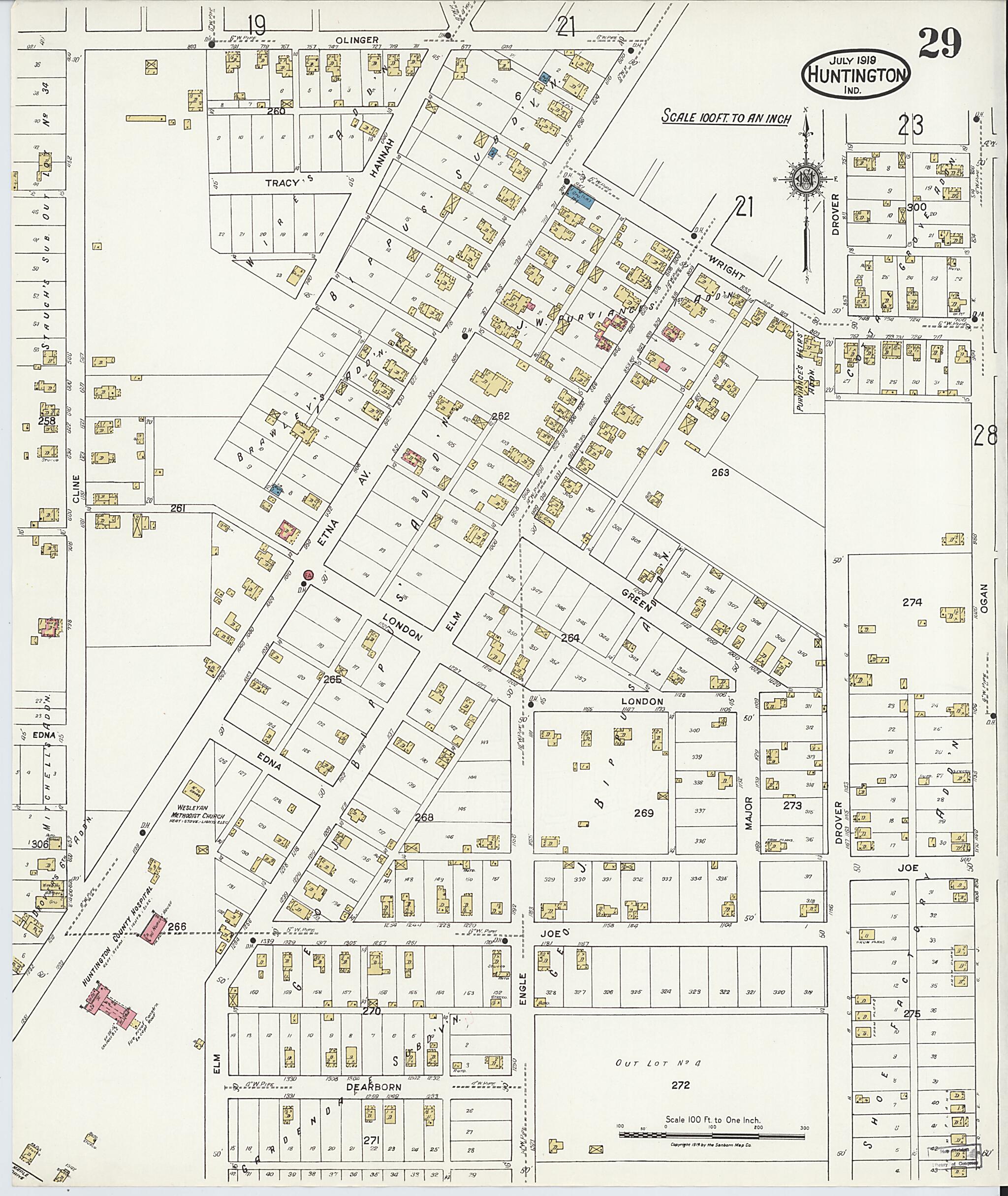 This old map of Huntington, Huntington County, Indiana was created by Sanborn Map Company in 1919