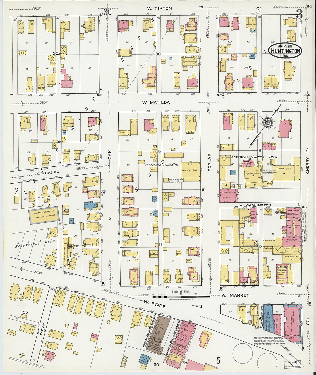 This old map of Huntington, Huntington County, Indiana was created by Sanborn Map Company in 1919