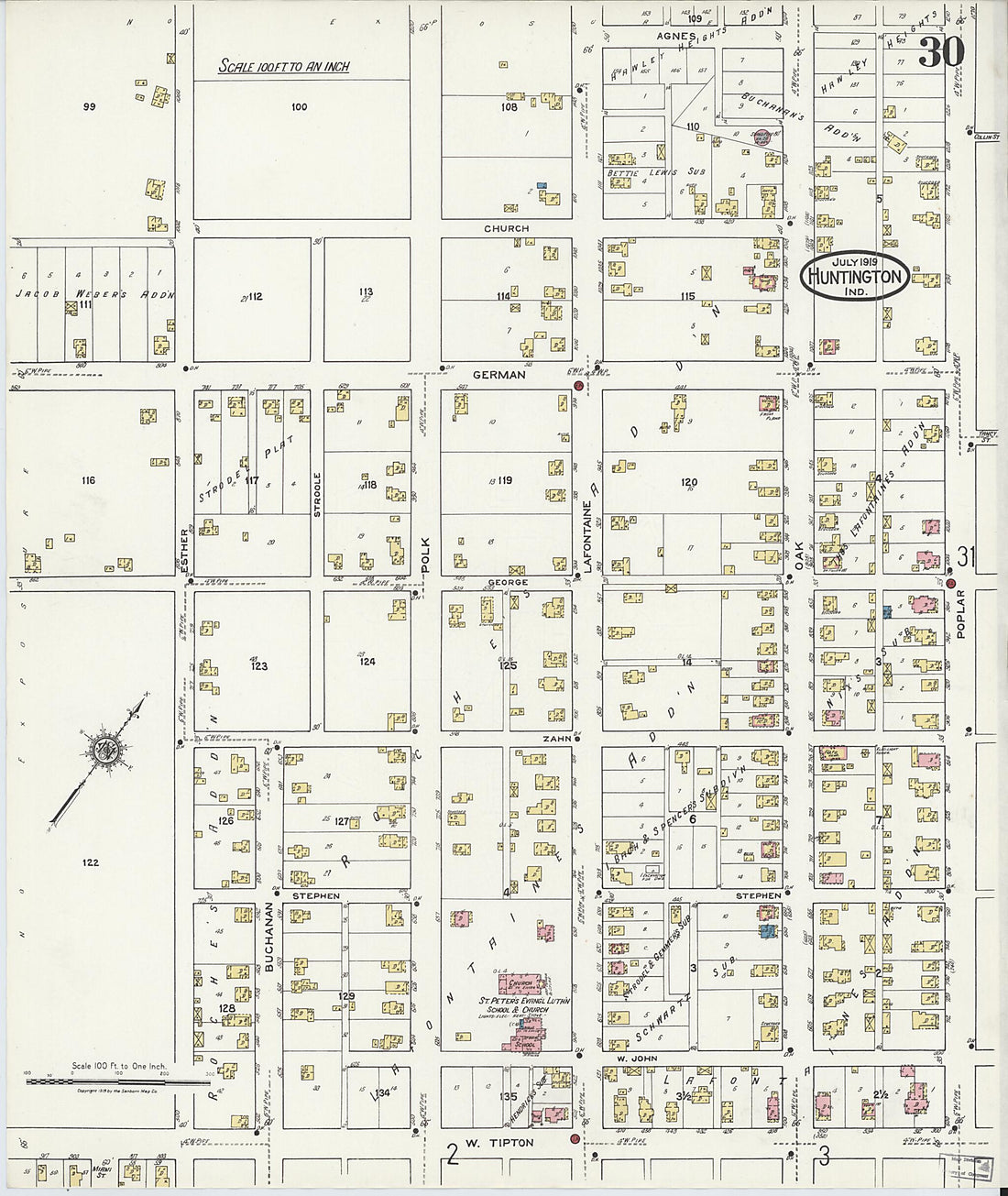 This old map of Huntington, Huntington County, Indiana was created by Sanborn Map Company in 1919