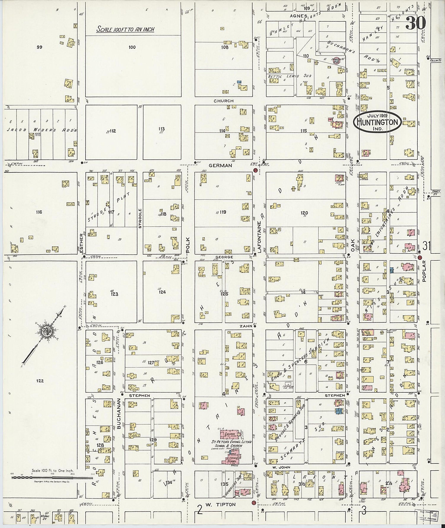 This old map of Huntington, Huntington County, Indiana was created by Sanborn Map Company in 1919