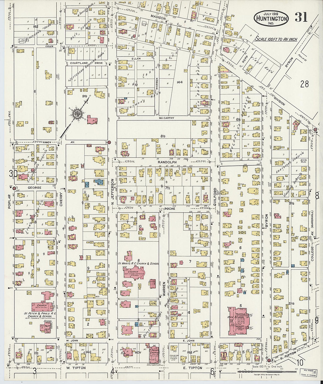 This old map of Huntington, Huntington County, Indiana was created by Sanborn Map Company in 1919