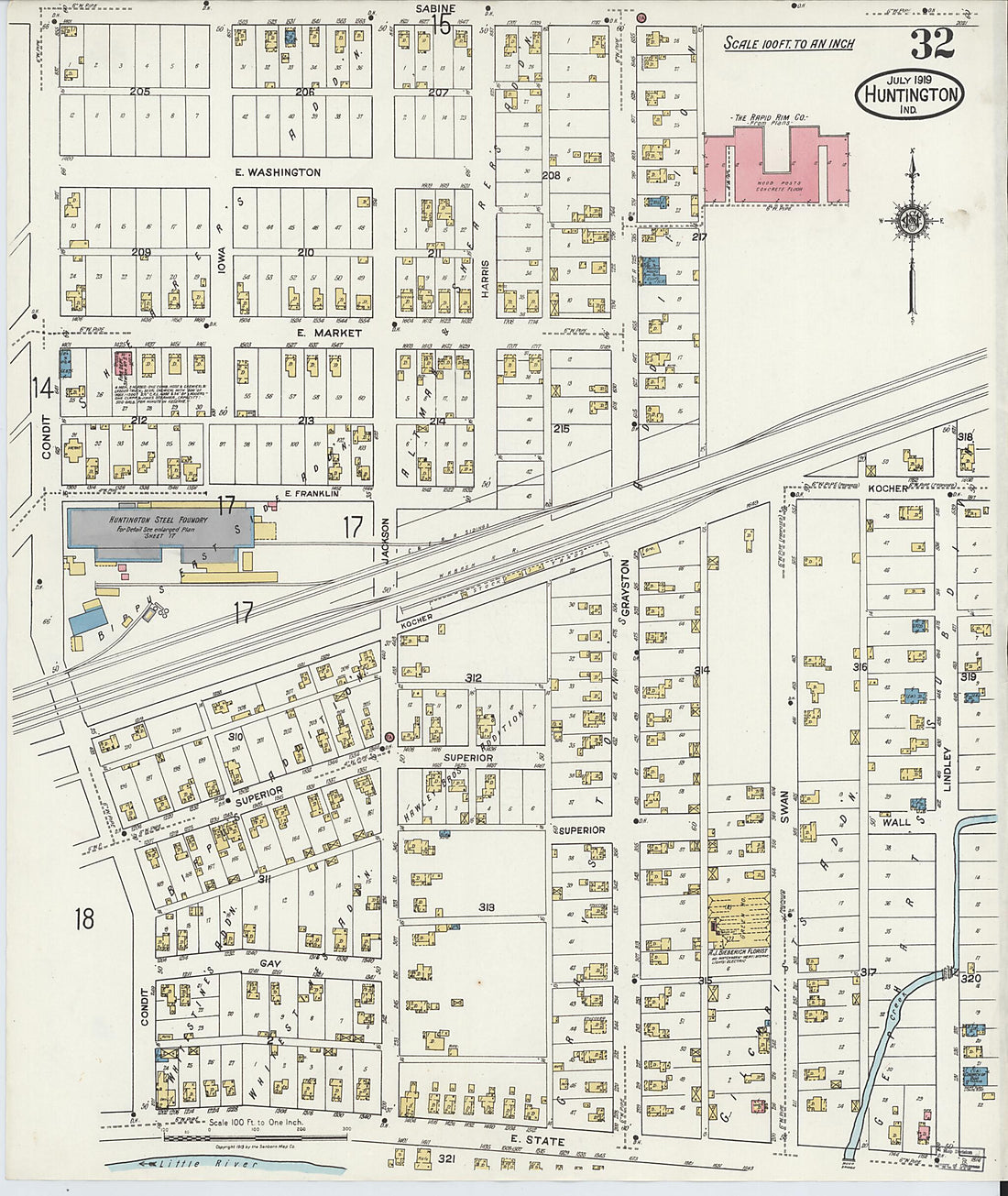 This old map of Huntington, Huntington County, Indiana was created by Sanborn Map Company in 1919