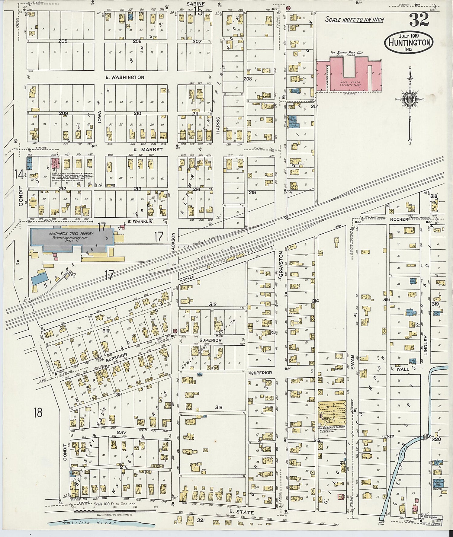 This old map of Huntington, Huntington County, Indiana was created by Sanborn Map Company in 1919