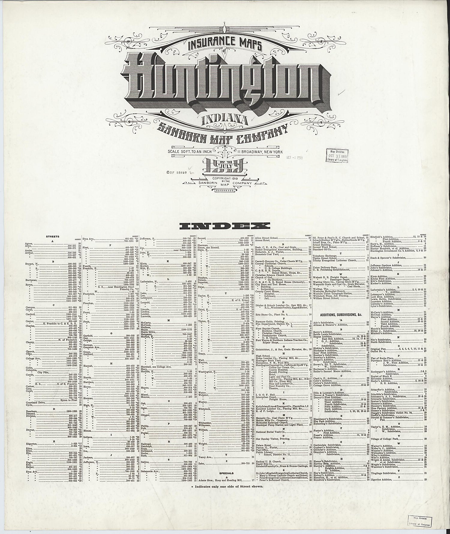 This old map of Huntington, Huntington County, Indiana was created by Sanborn Map Company in 1919