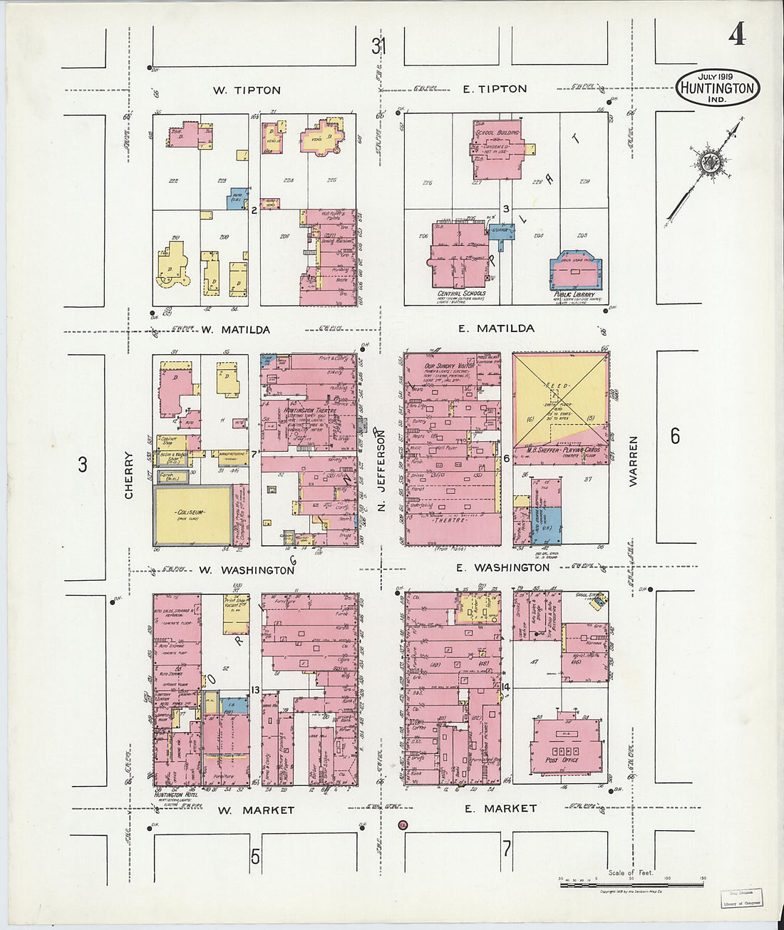 This old map of Huntington, Huntington County, Indiana was created by Sanborn Map Company in 1919