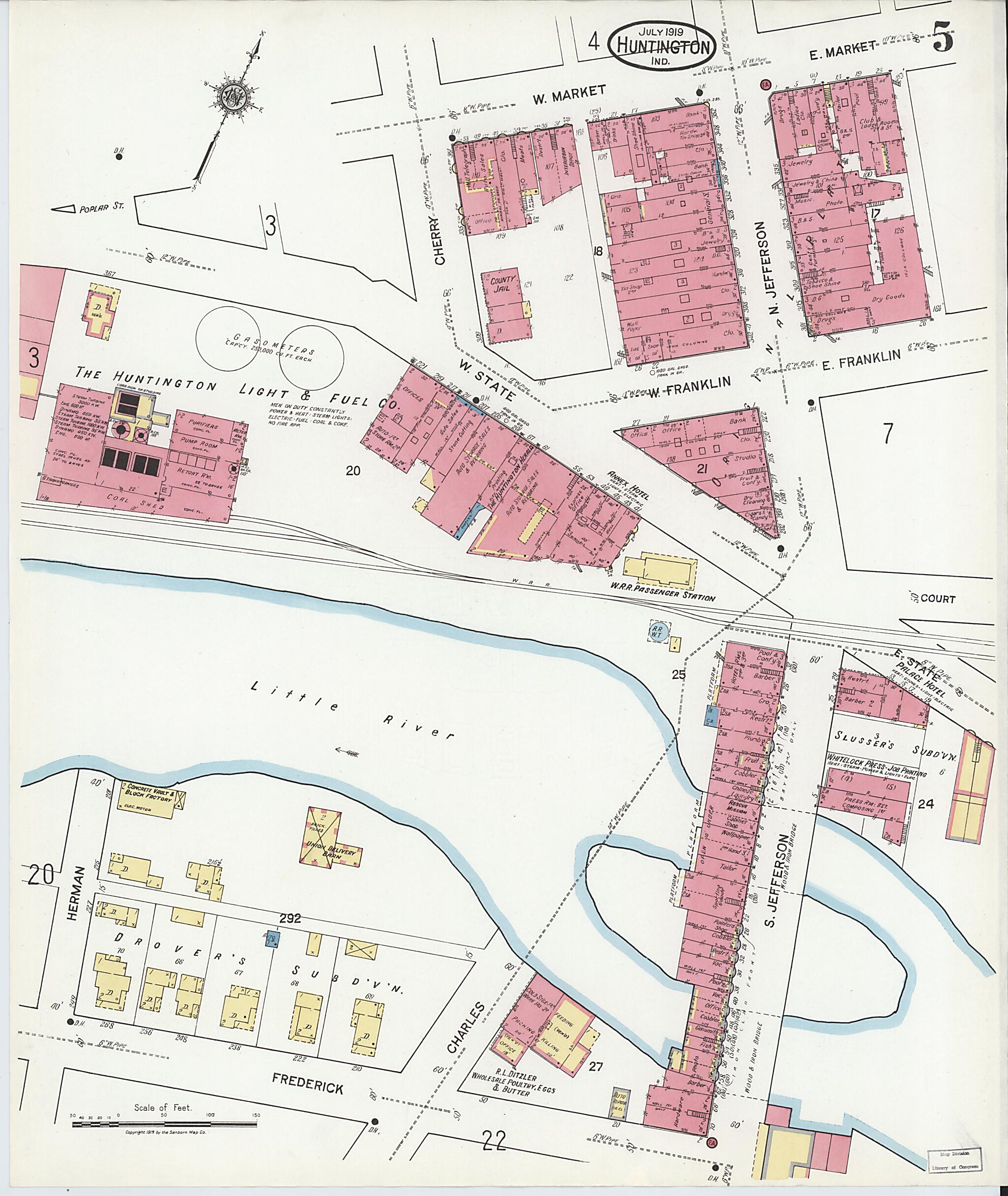 This old map of Huntington, Huntington County, Indiana was created by Sanborn Map Company in 1919