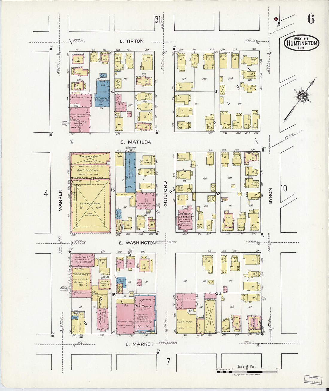 This old map of Huntington, Huntington County, Indiana was created by Sanborn Map Company in 1919