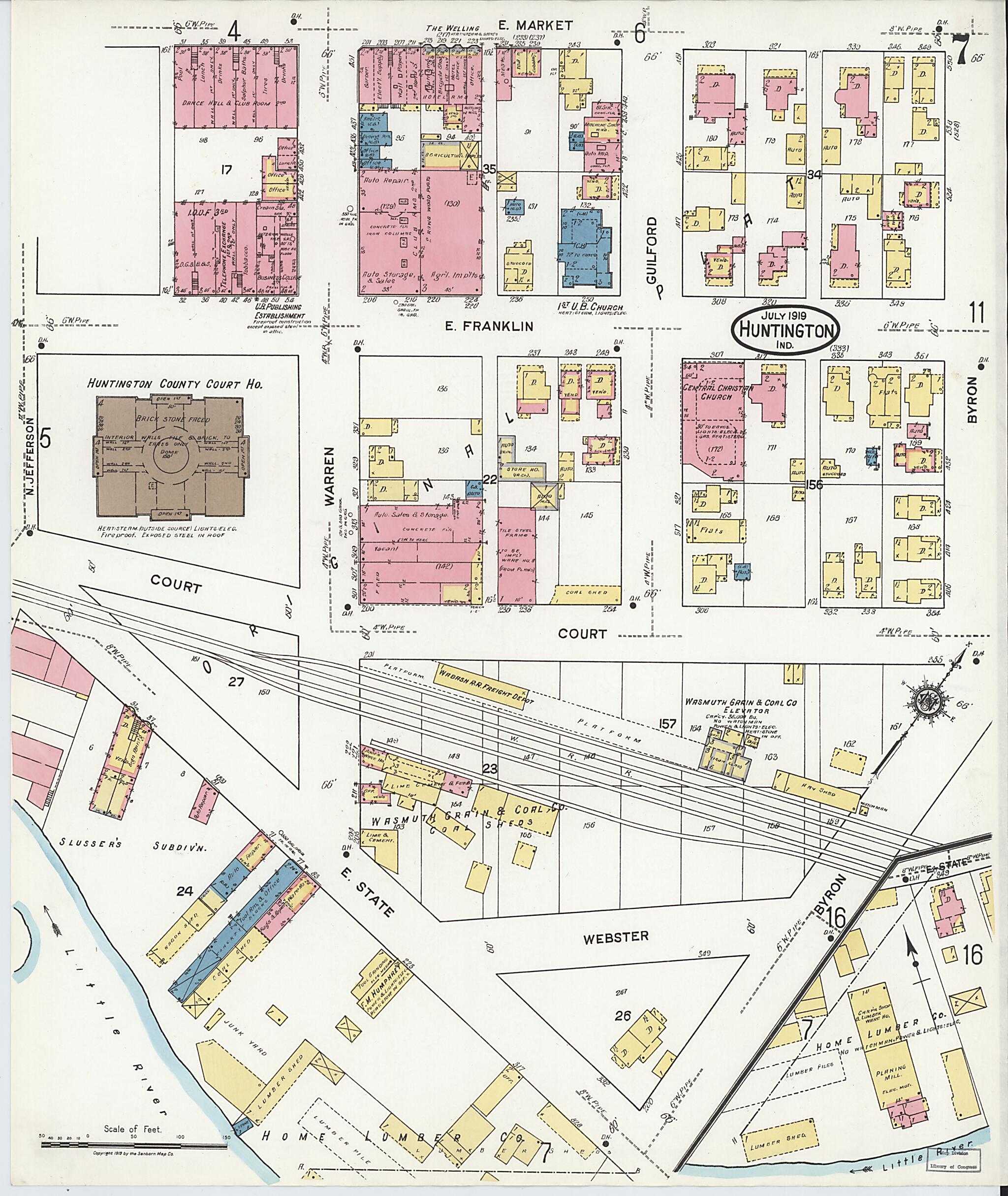 This old map of Huntington, Huntington County, Indiana was created by Sanborn Map Company in 1919