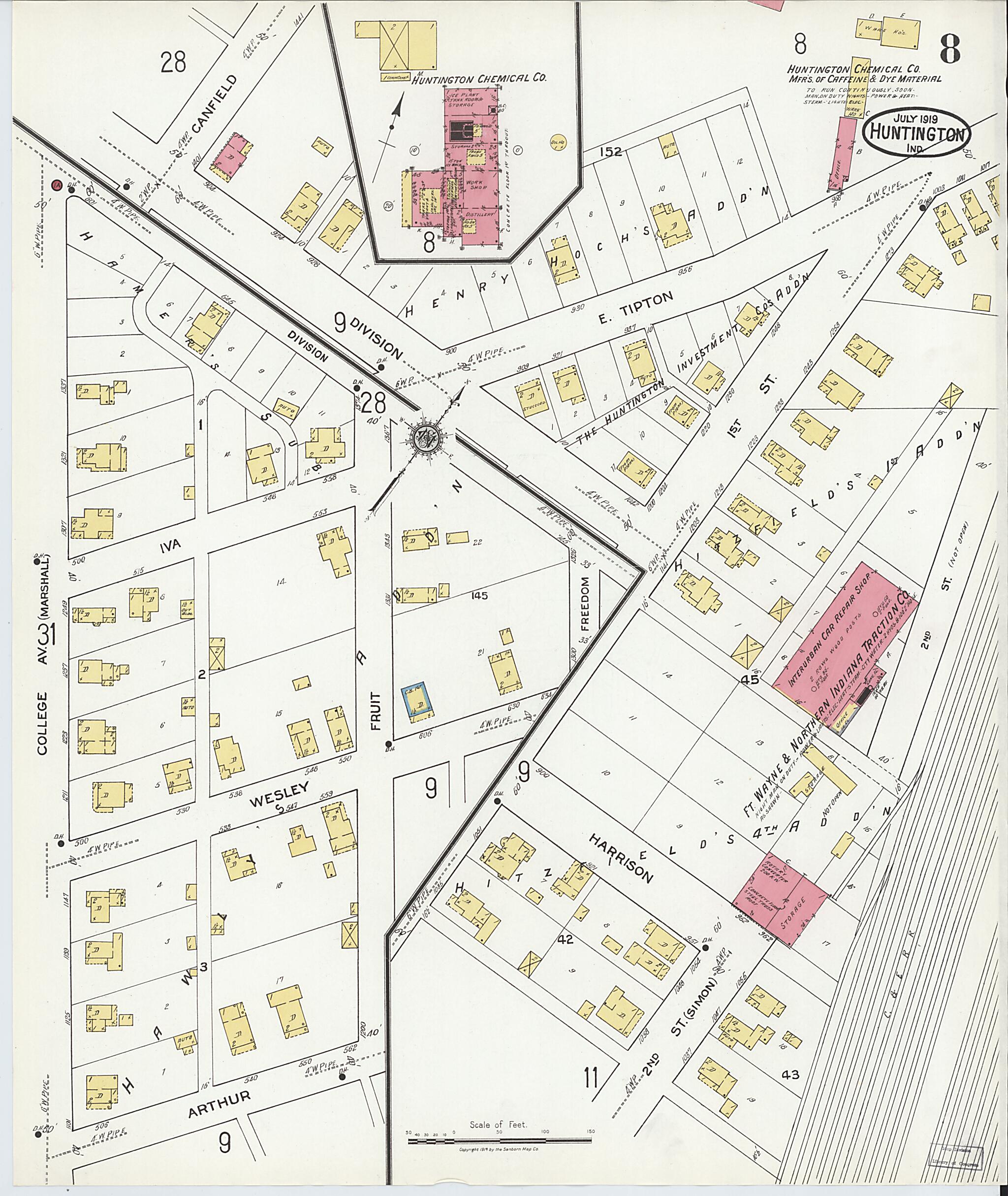 This old map of Huntington, Huntington County, Indiana was created by Sanborn Map Company in 1919