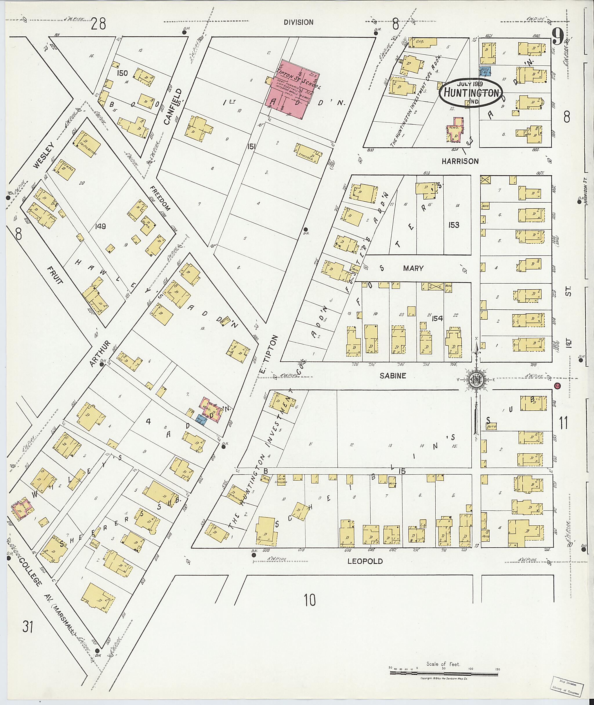 This old map of Huntington, Huntington County, Indiana was created by Sanborn Map Company in 1919