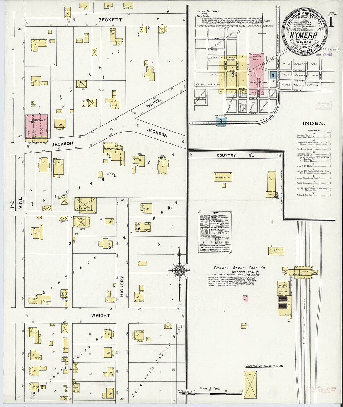 This old map of Hymera, Sullivan County, Indiana was created by Sanborn Map Company in 1910